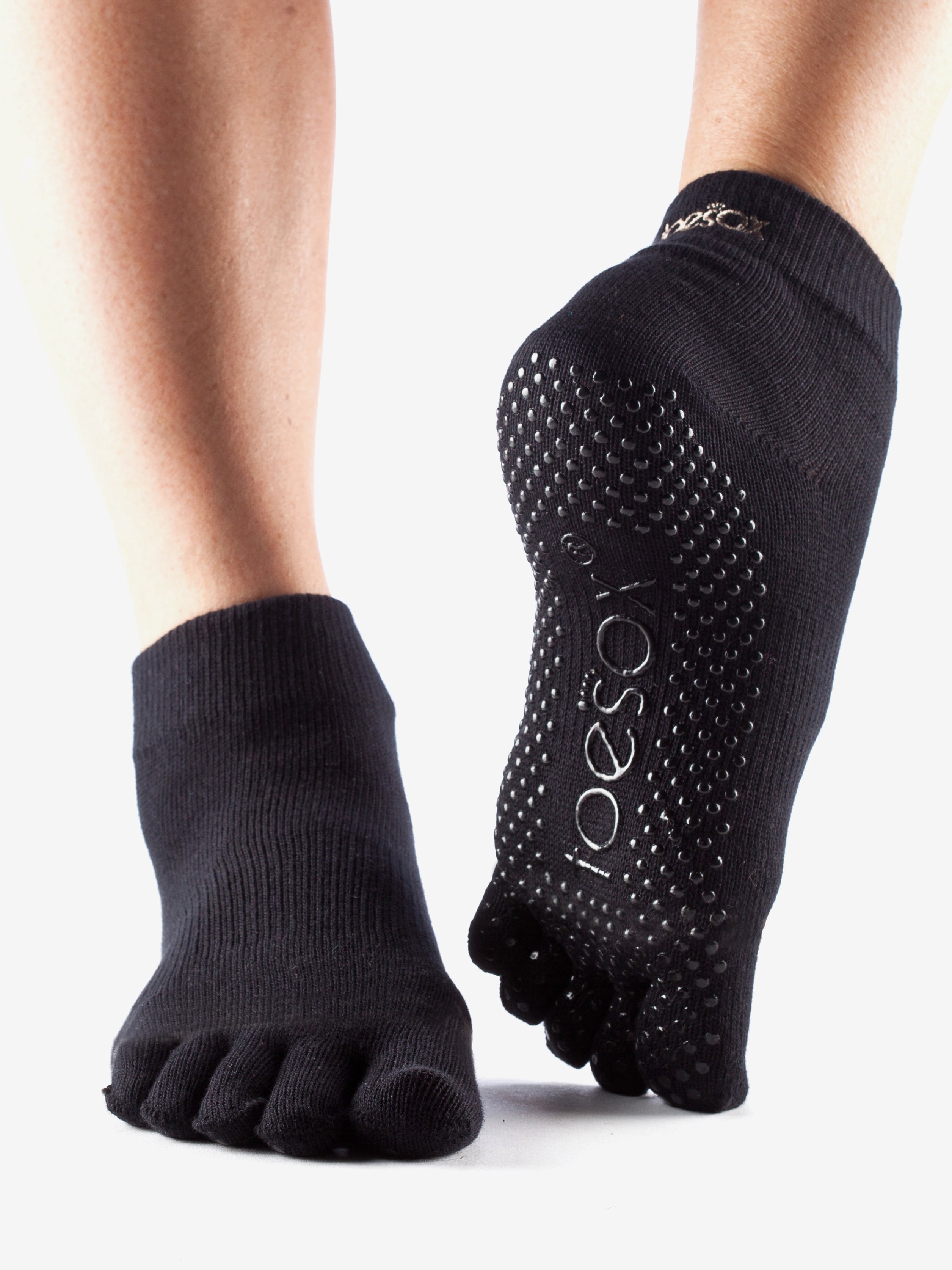 ToeSox Full Toe Ankle Grip Socks for Yoga, Pilates & Barre - Non-Slip Workout Socks for Women - Black
