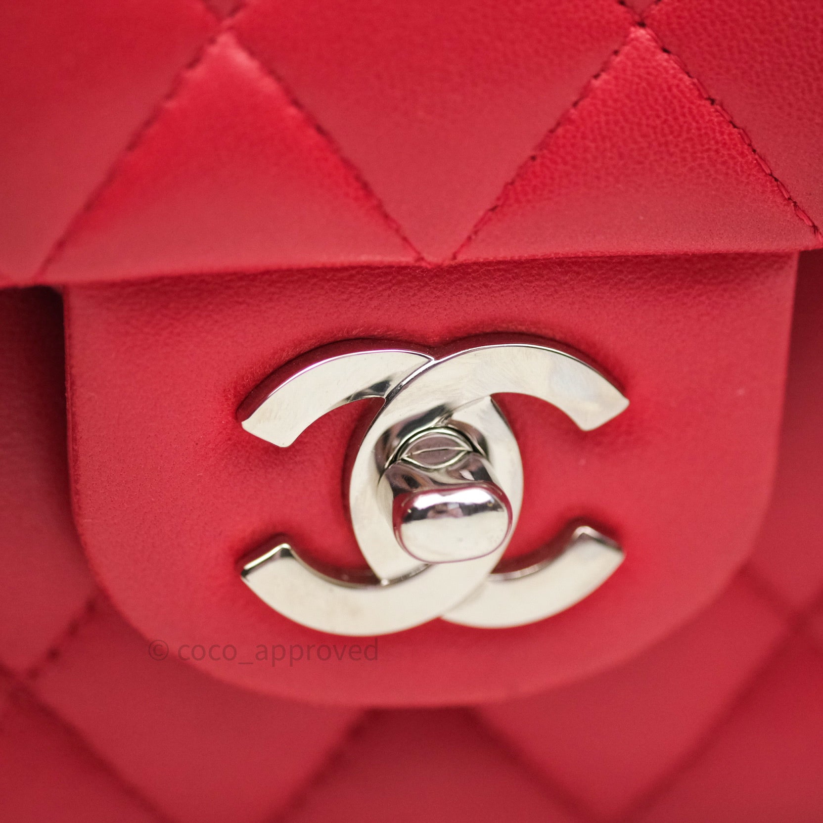 Chanel Classic Medium Double Flap Bag - Red Lambskin Leather with Silver Hardware | Luxury Handbag for Women, Perfect for Date Night & Special Occasions