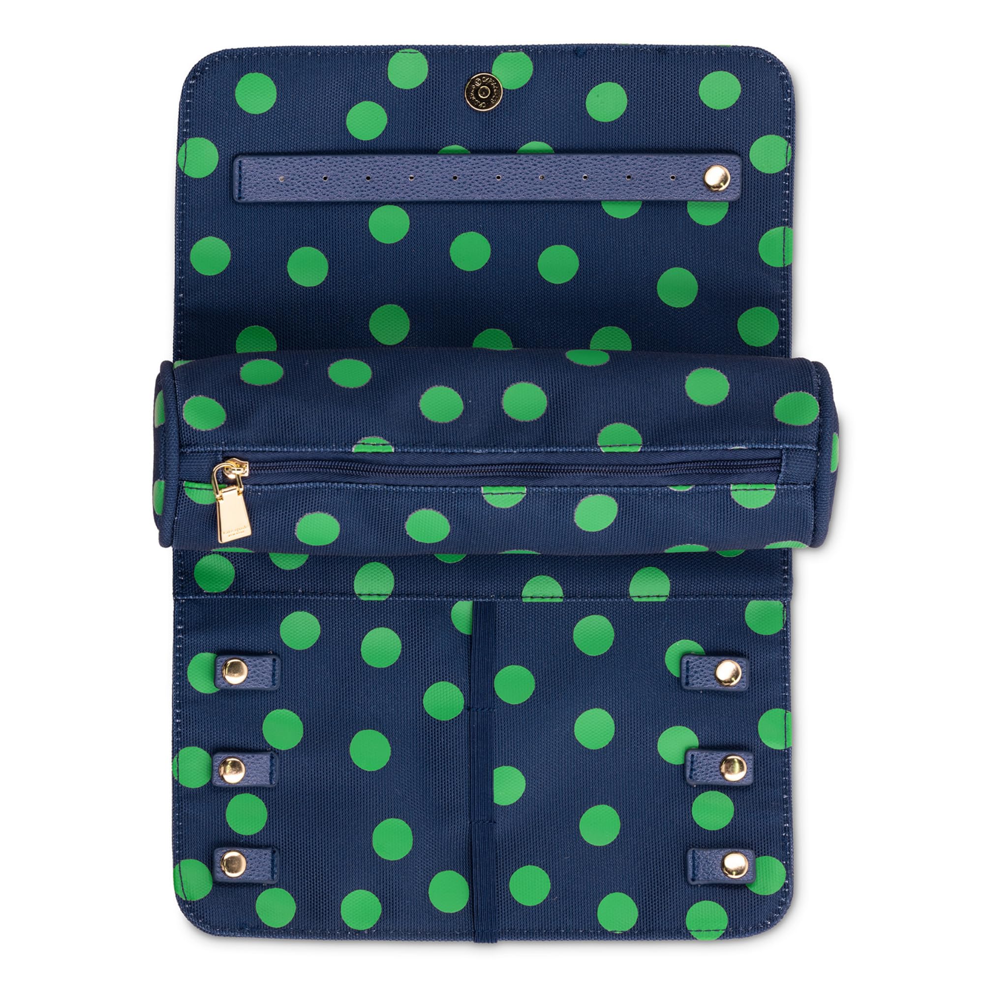 Kate Spade New York Jewelry Organizer Travel Case - Stylish Fabric Box for Women, Compact Jewelry Roll Holds Necklaces, Rings & Bracelets - Perfect for Travel, Gifts & Home Storage (Sonnet Dot Design)
