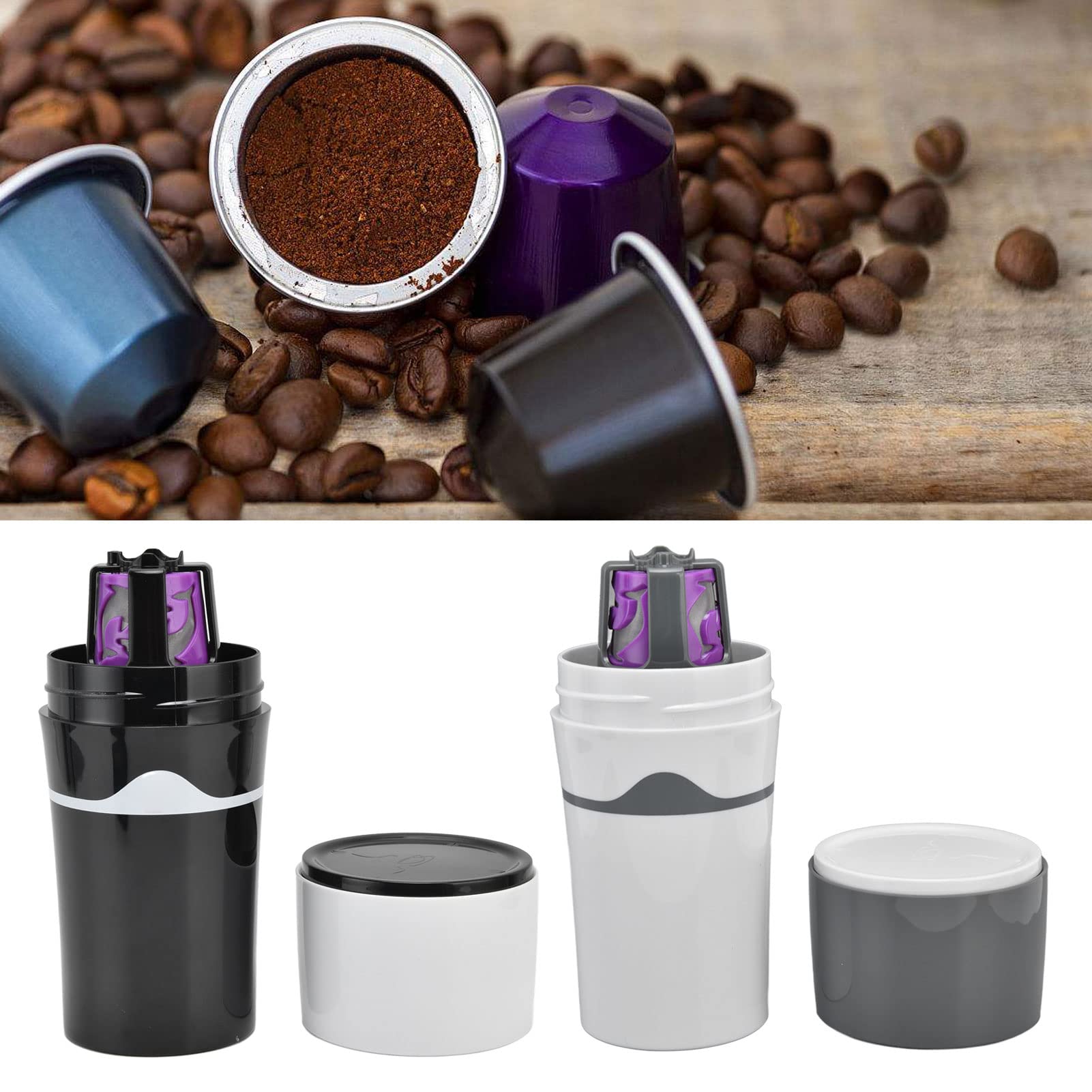 Portable Drip Coffee Maker for Travel & Camping - Compact K Cup Coffee Machine with Reusable Capsules, Lightweight & Easy to Use - Perfect for Outdoor Adventures, Office, Road Trips (Grey & White)