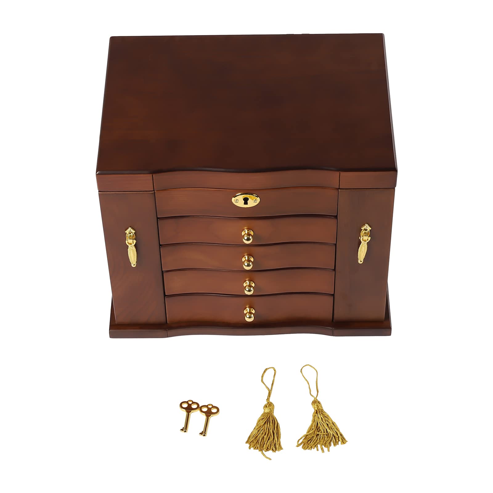 LOYALHEARTDY Large 5-Layer Wooden Jewelry Box with 2 Swing-Out Cabinets, Mirror & Lock - Necklace Earring Bracelet Organizer Storage Display Case - Perfect for Bedroom Vanity, Wedding Gift & Jewelry Collection