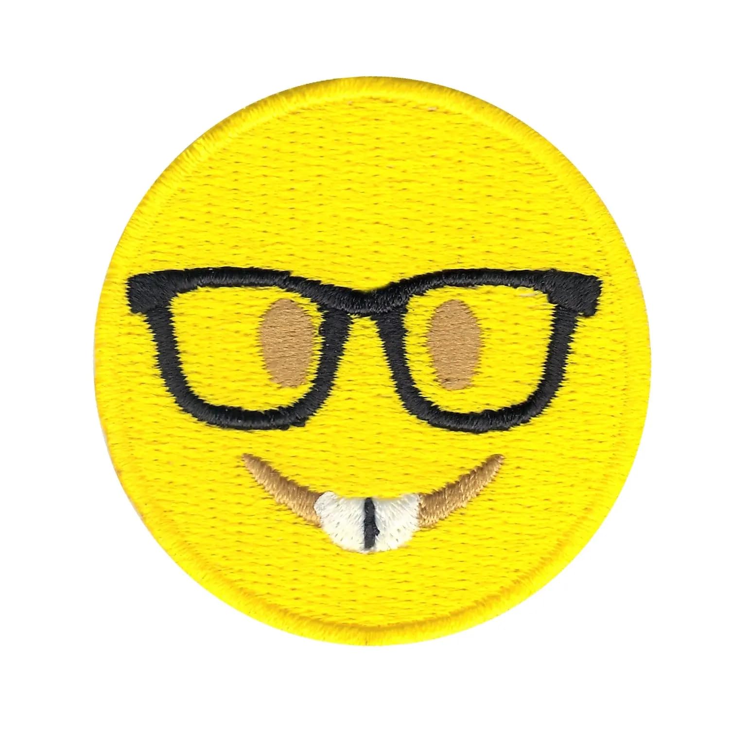 Embroidered Emoji with Glasses Iron-On Patch - Nerd Style for Backpacks, Jackets & DIY Crafts