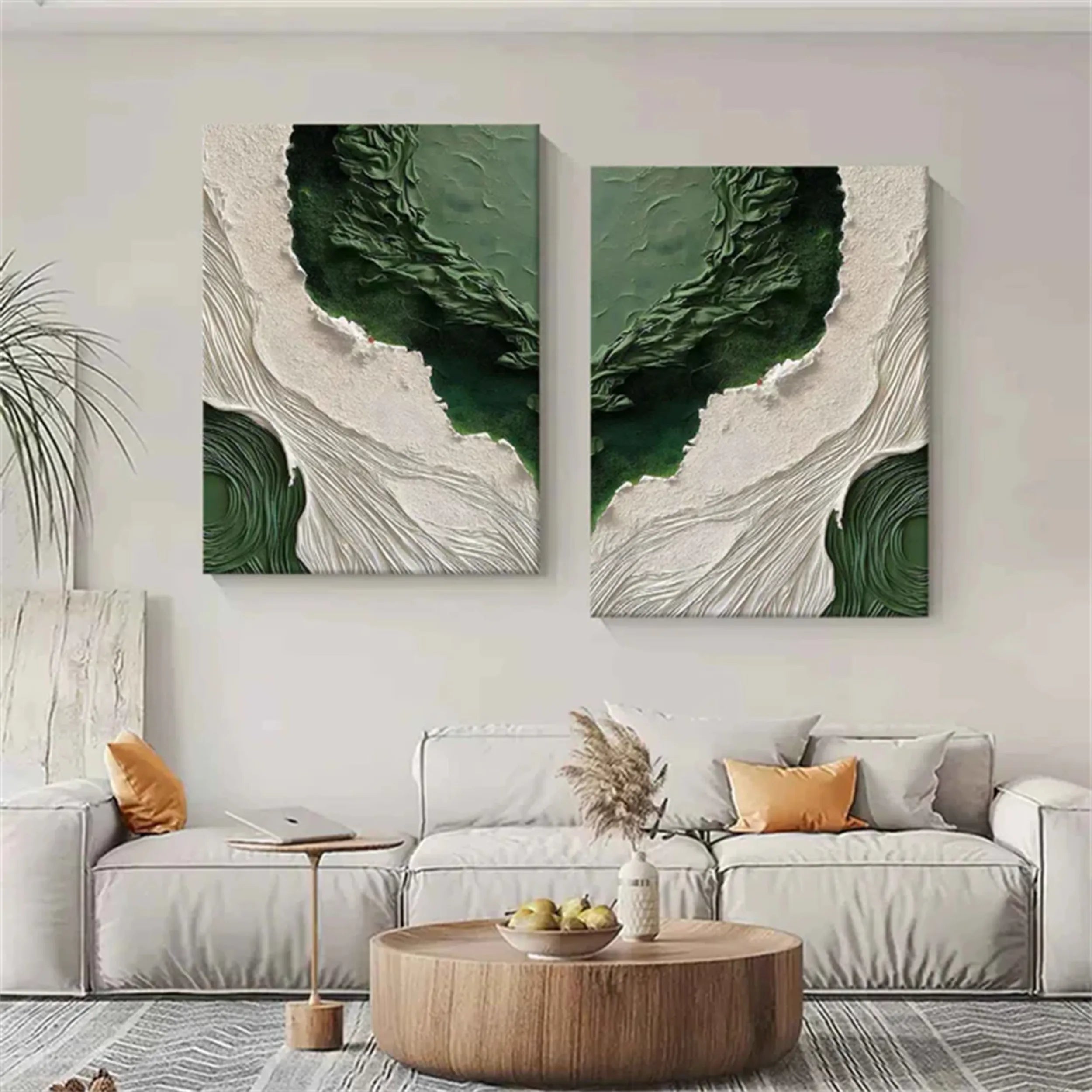Abstract Blue & Green Wall Art Set of 2 Canvas Prints - Modern Home Decor for Living Room, Bedroom & Office #BG061