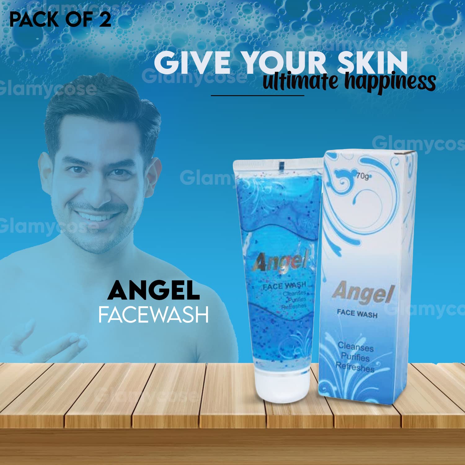 Glamycose Angel Anti Acne Face Wash for Men & Women - Oil Balancing Gel Cleanser for Skin Repair & Glowing Complexion (Pack of 2) | Daily Skincare Routine, Morning & Night Face Wash for Acne-Prone Skin