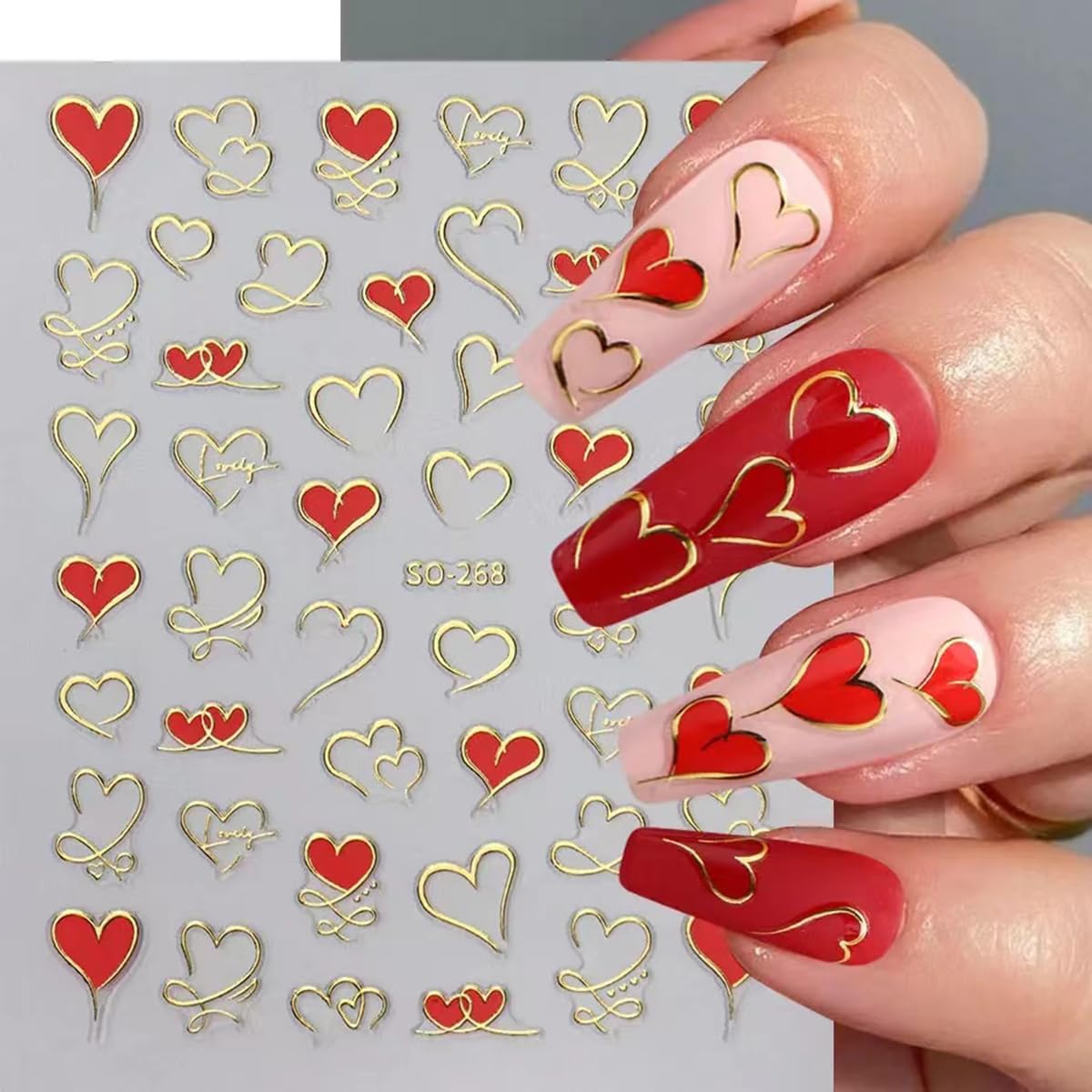 3D Heart Nail Stickers - Valentine's Day Manicure Decor for Nail Art