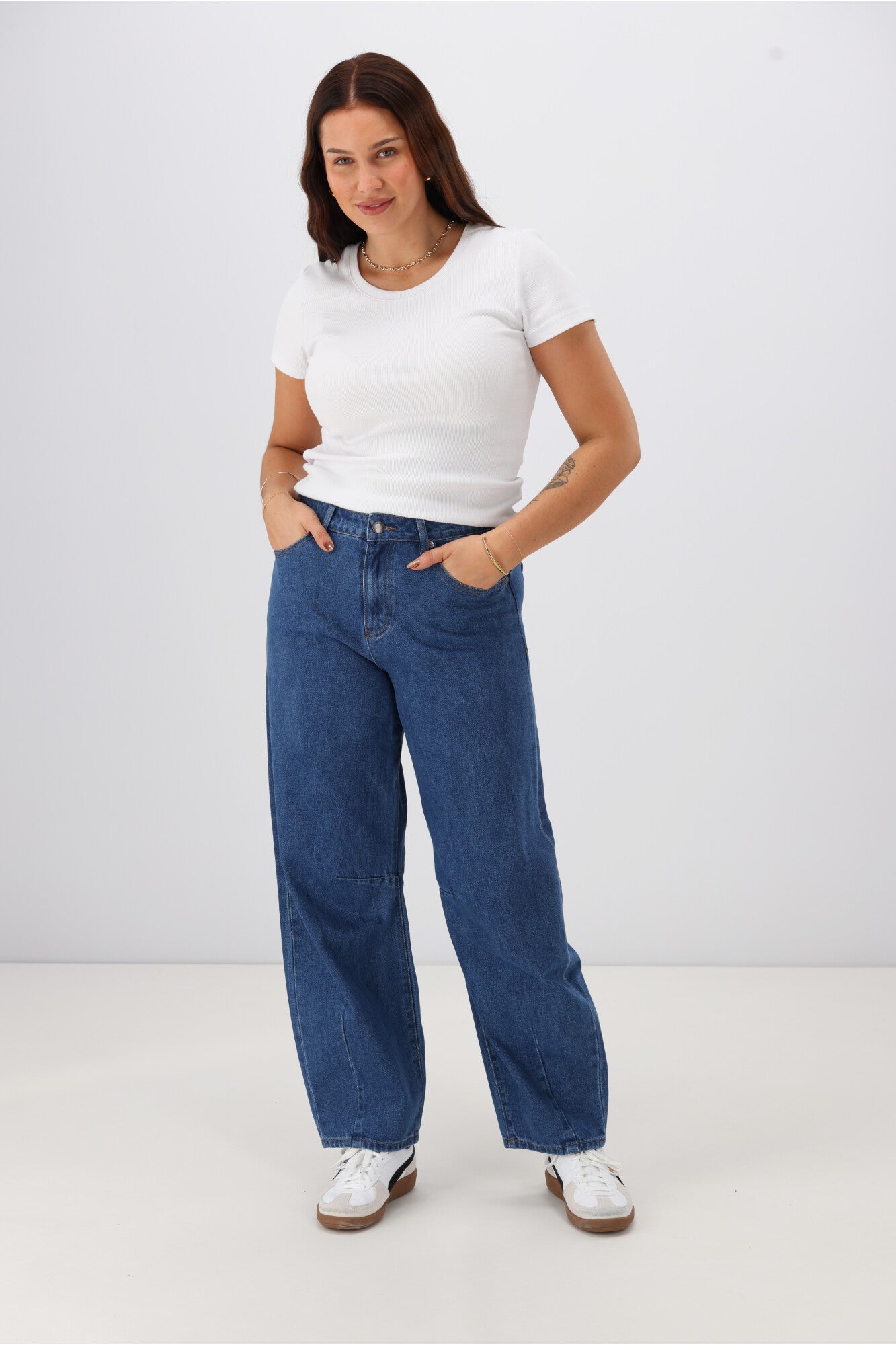 All About Eve Hallie Barrel Leg Jean Denim - High Waist Distressed Denim Jeans for Women | Vintage Style Wide Leg Pants | Perfect for Casual Outfits, Date Nights & Boho Chic Looks