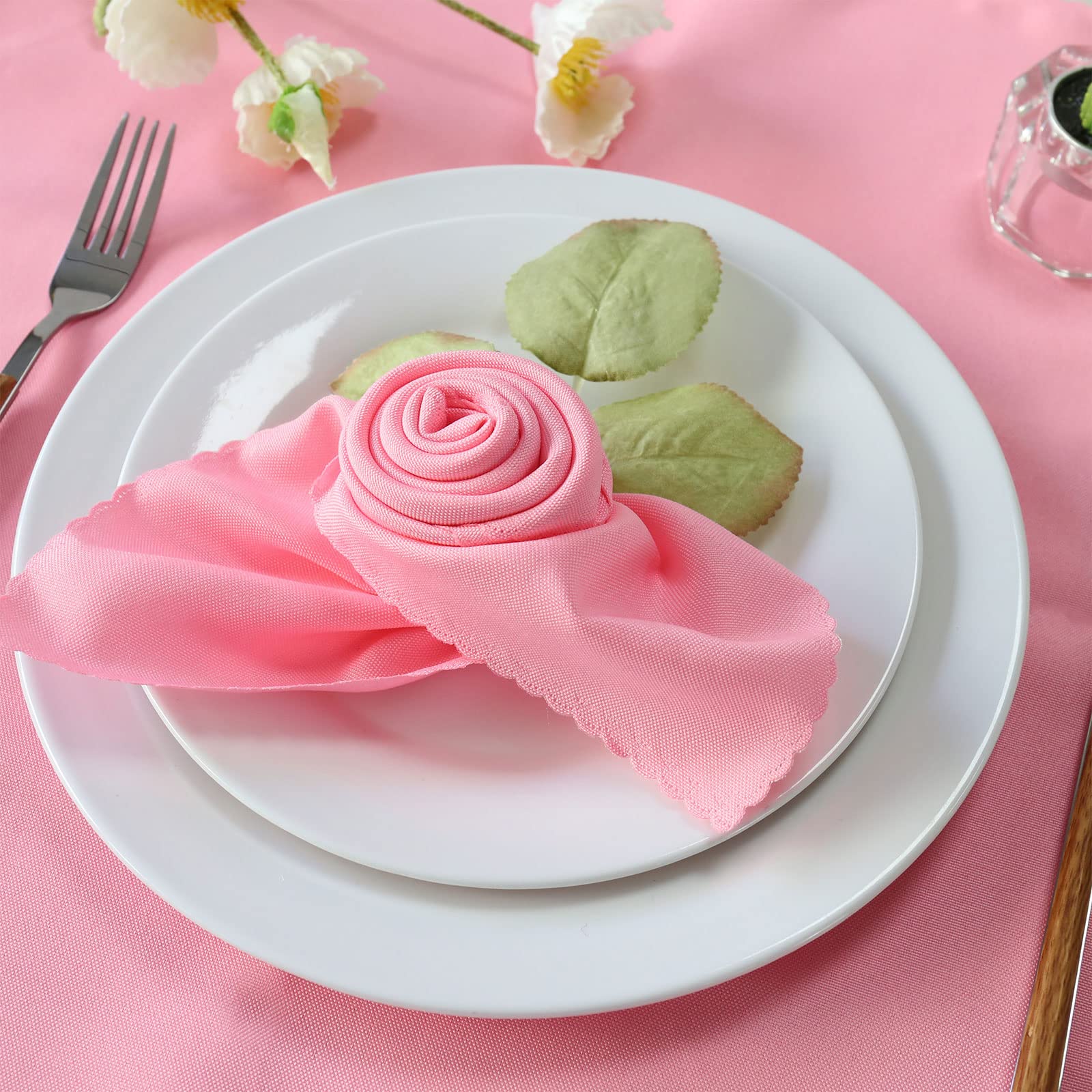 12-Pack Pink Polyester Cloth Napkins Set - Washable & Reusable Dinner Napkins for Valentine's Day, Weddings, Thanksgiving & Holiday Table Decor - Perfect for Formal Dining, Parties & Everyday Use