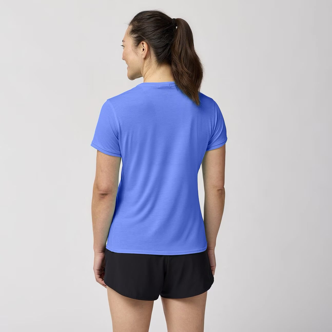 Women's Running Short Sleeve Shirt - Nike Distance 3.0 (Bluebell/Run Happy) for Marathon Training & Outdoor Workouts