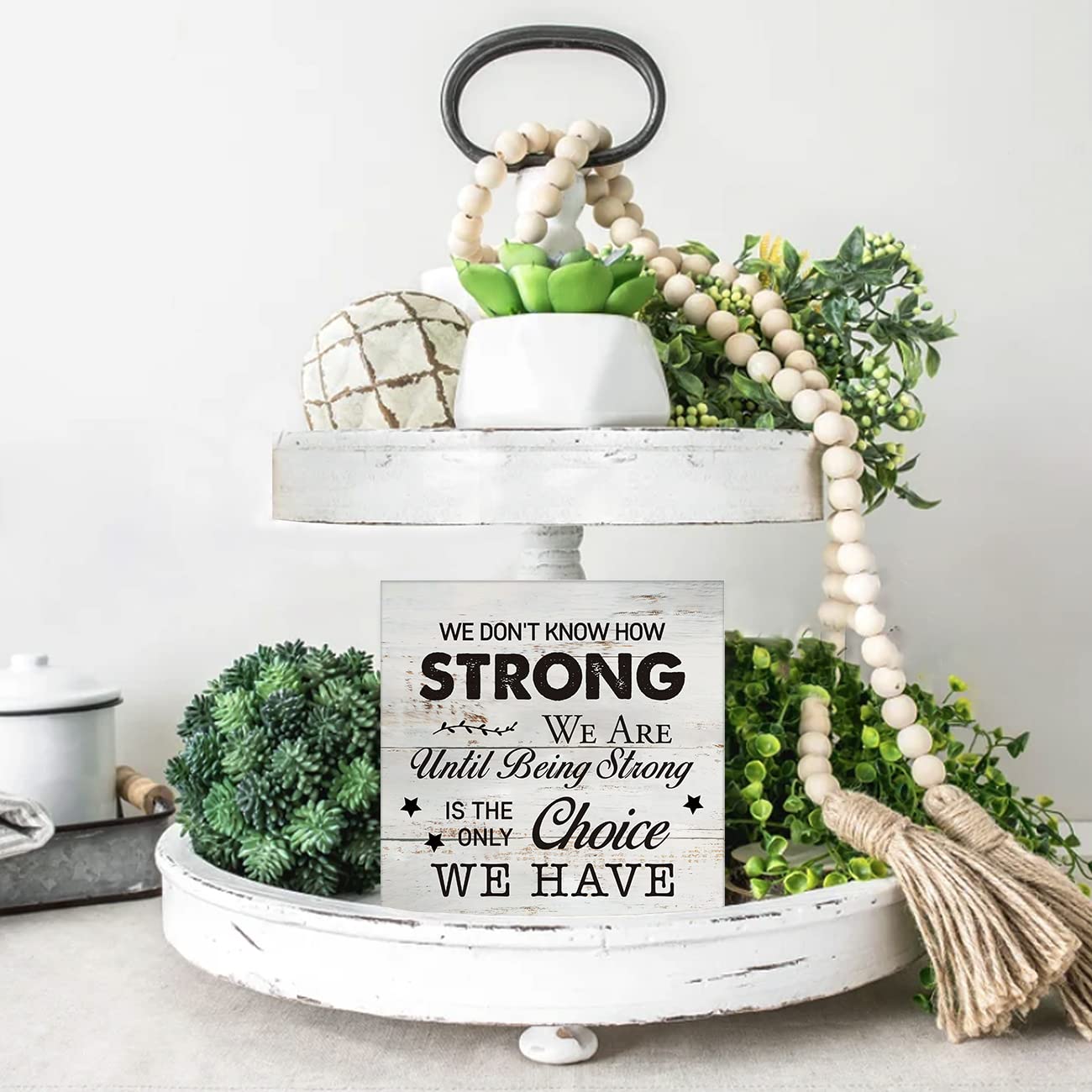 Inspirational Wooden Box Sign - 'We Don't Know How Strong We Are' - 5x5 Inch Rustic Wood Block Plaque for Desk, Shelf & Table Decor - Perfect Gift for Cancer Survivors, Home, Living Room & Office Decor