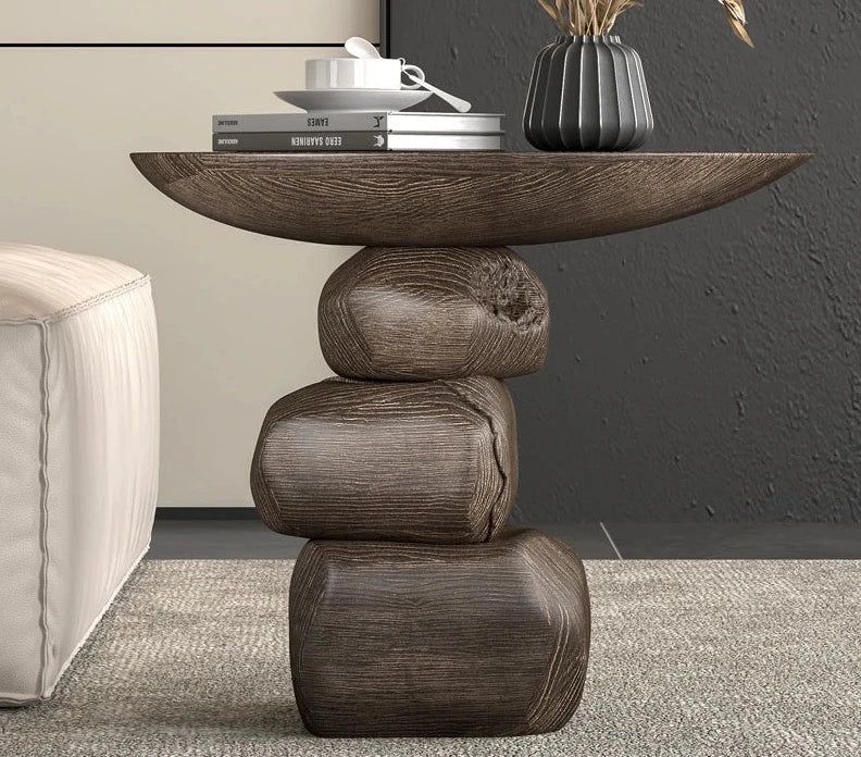 Natural Stone Art Rock Side Table - Unique Handcrafted Accent Table for Living Room, Bedroom, or Outdoor Patio Decor