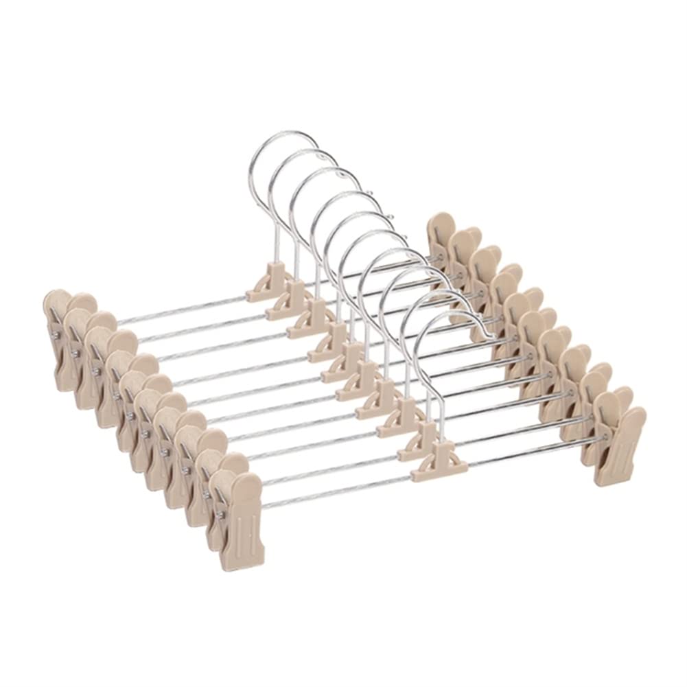 10 Pack Adjustable Plastic Grip Trouser & Skirt Hangers - Khaki Color for Closet Organization, Pants Storage & Wardrobe Space Saving