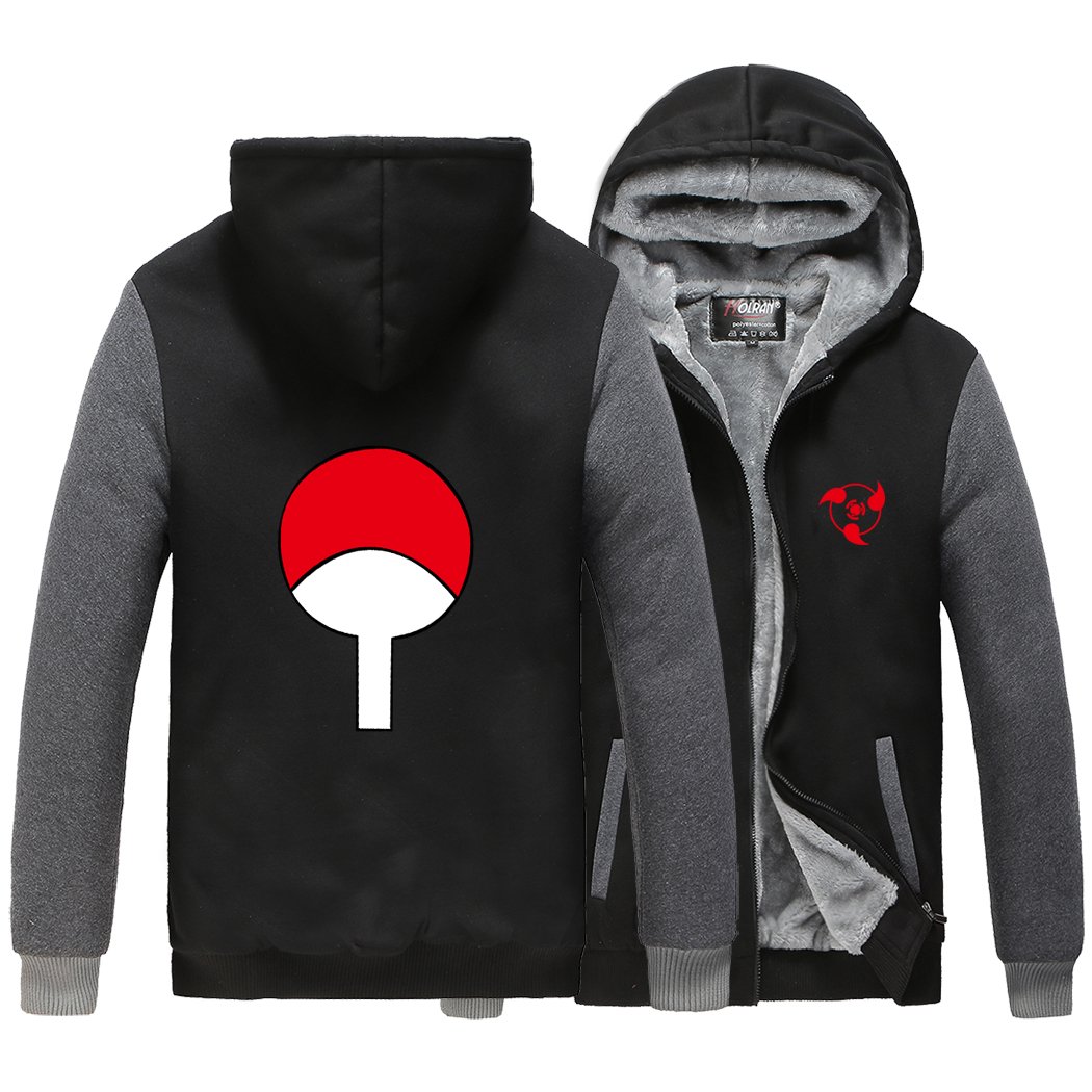 HOLRAN Unisex Anime Uchiha Sharingan Thicken Jacket Cosplay Hoodie - Naruto Inspired Warm Pullover for Halloween, Conventions & Winter Fashion