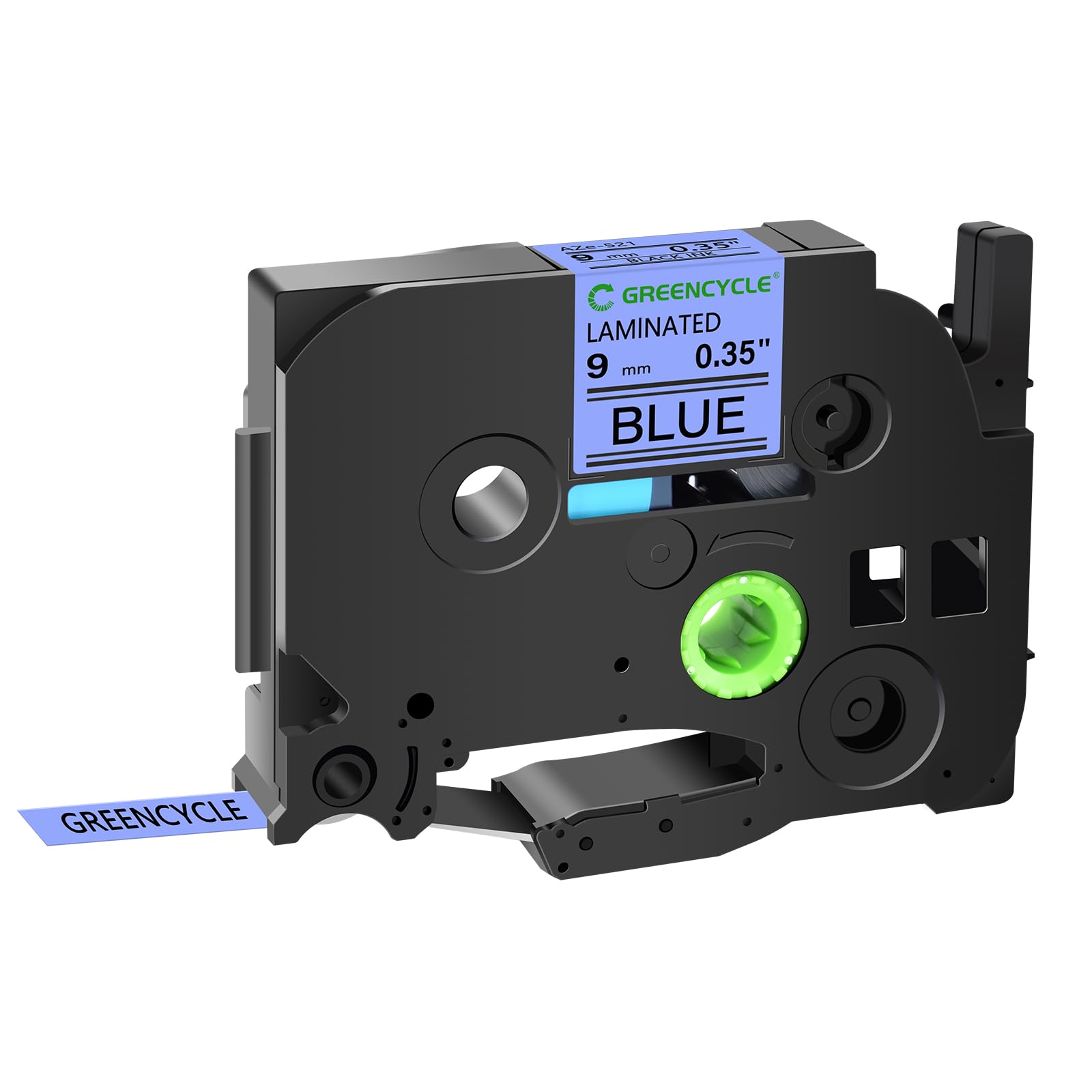 GREENCYCLE 9mm (0.35 Inch) Black on Blue Laminated Label Tape - Compatible with Brother TZe-521/TZ521/TZ-521/AZE, PTD210, D400AD, D600, PT-H100, PTH110, PT1290, PT-1230PC Printers - 50 Pack - Perfect for Office Labeling, Shipping & Organization