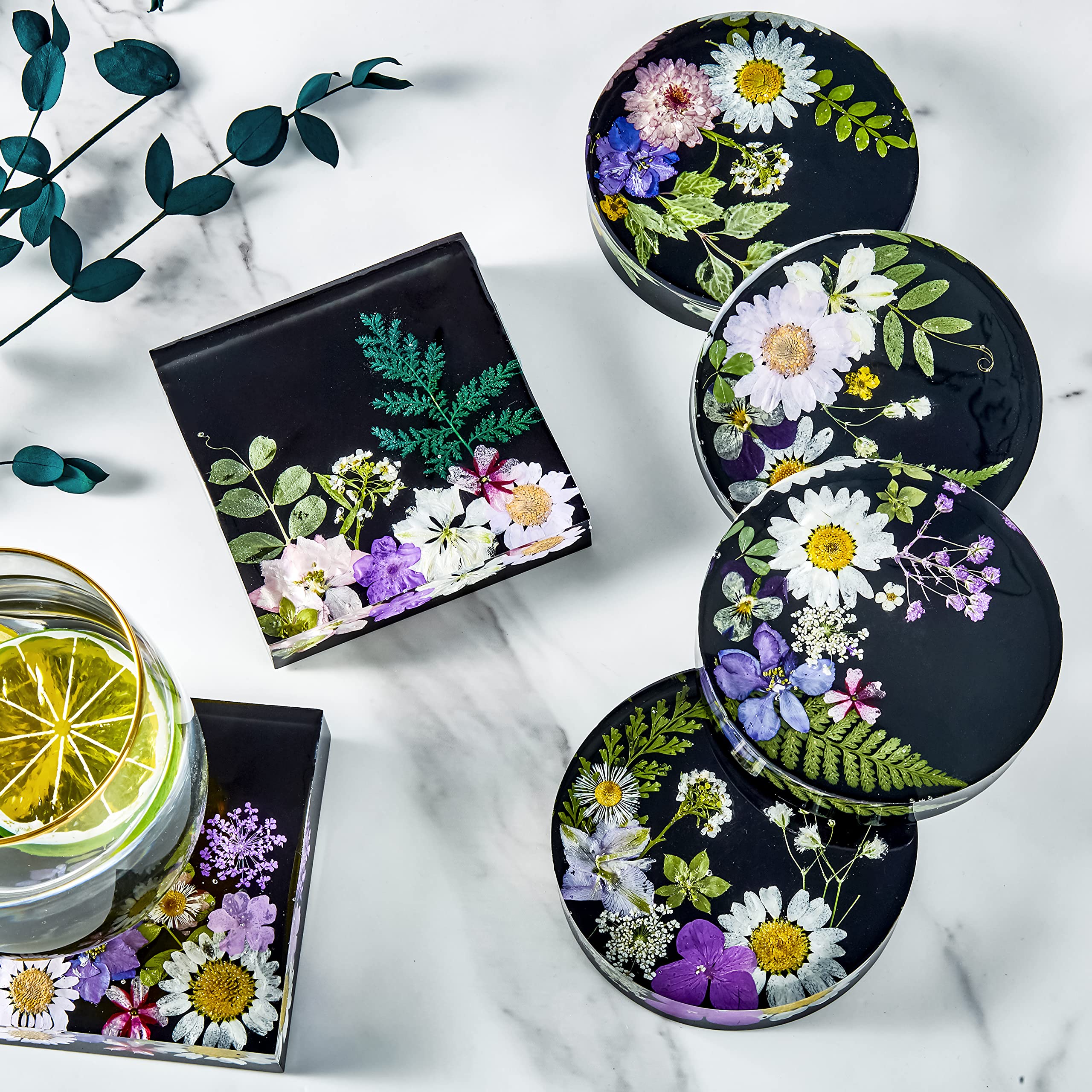 8Pcs Resin Coaster Mold Set - 4 Square & 4 Round Thick Silicone Molds for DIY Epoxy Resin Casting, Coasters, Cup Mats - Perfect for Home Decor, Gift Making & Craft Projects