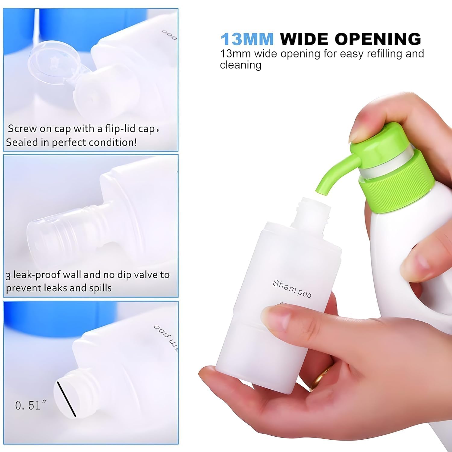 KINTIN 4 in 1 Travel Bottles Set - 60ML Leakproof Refillable Containers for Shampoo, Conditioner & Lotion - Perfect for Air Travel, Gym, Camping & Vacation Toiletries Organization