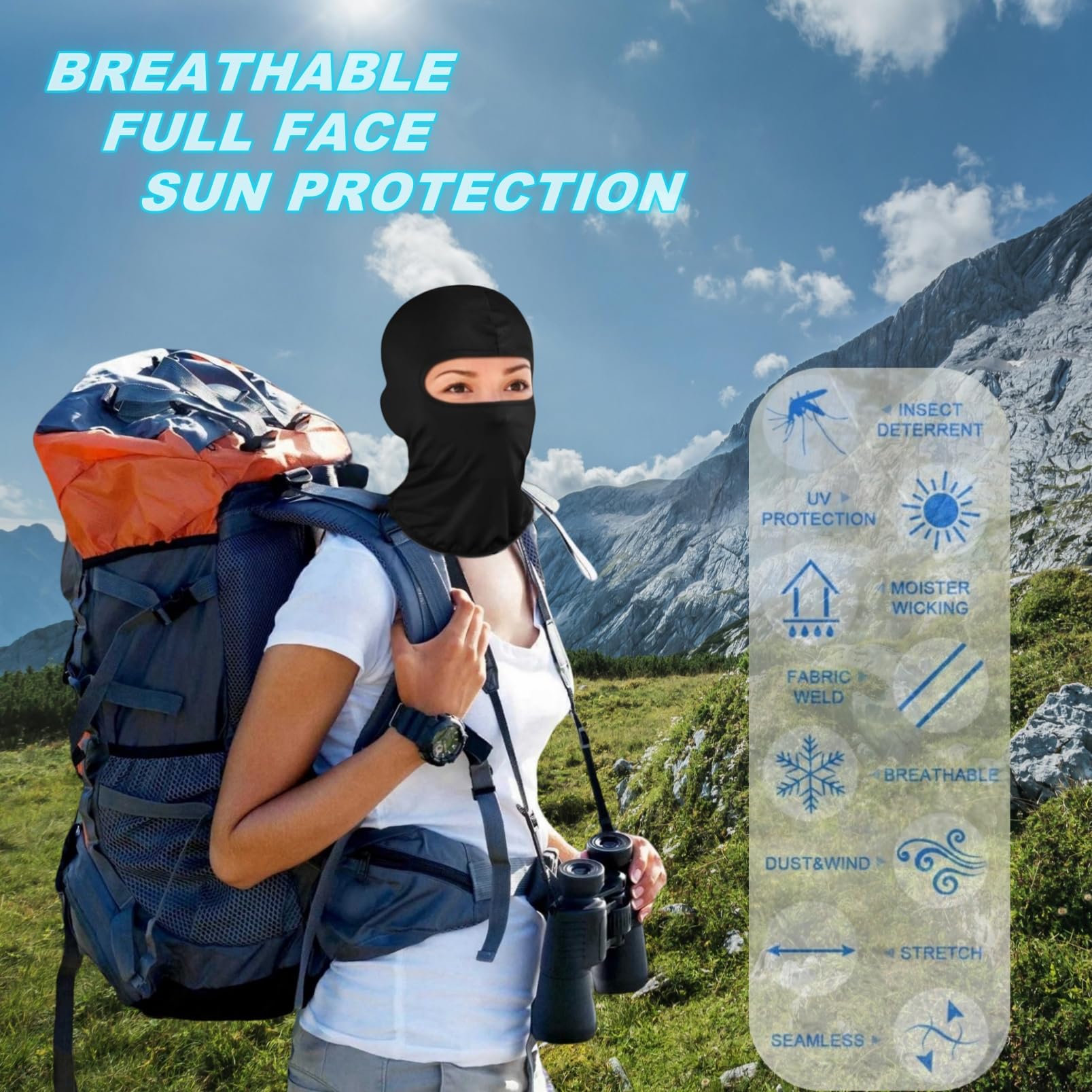 Balaclava Ski Face Mask - Cooling Neck Gaiter & Full Face Cover Hood for Men & Women (6 Pack) | Winter Sports, Motorcycle Riding, Outdoor Activities