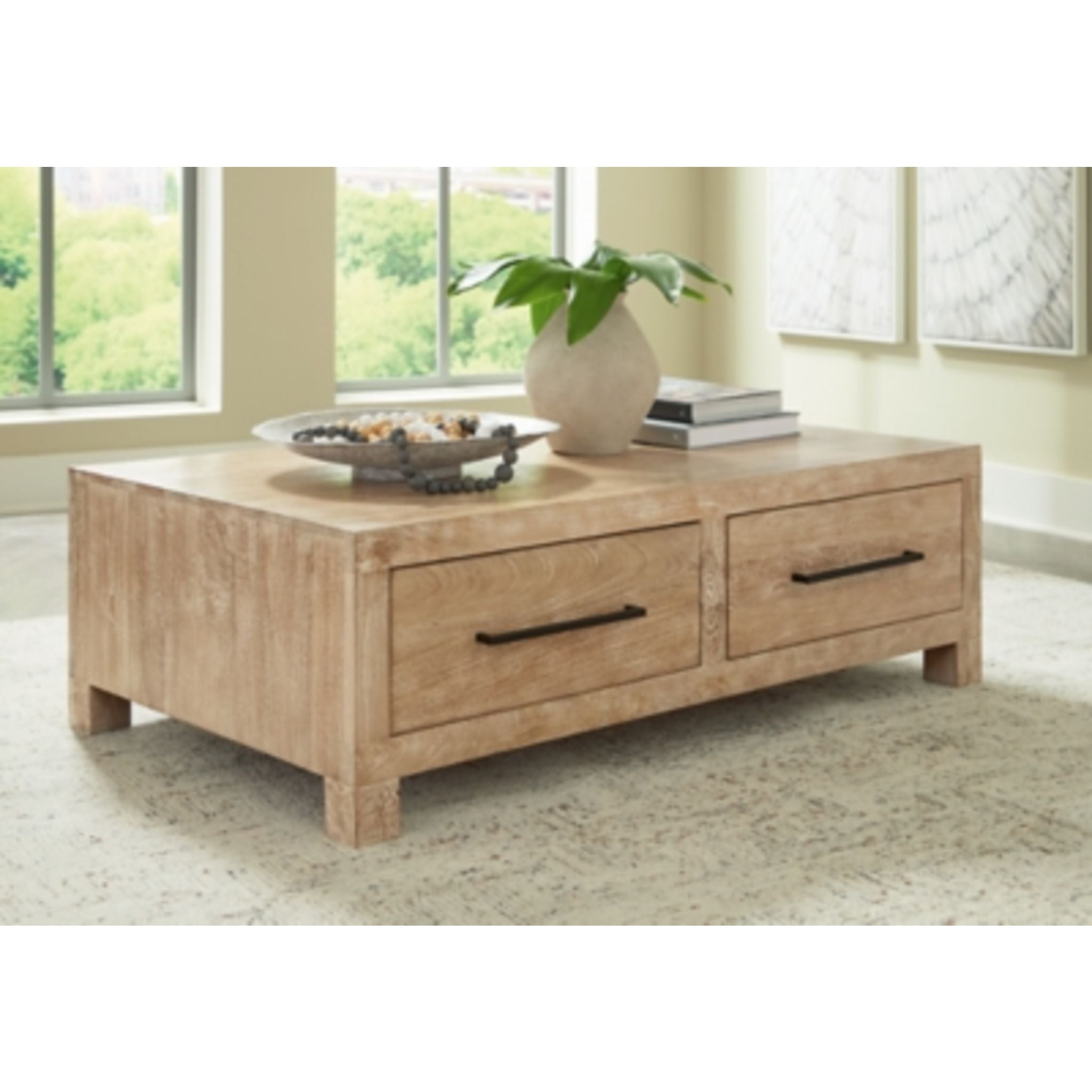 Belenburg Modern Coffee Table - Solid Wood Brown Finish - Perfect for Living Room, Lounge & Office Decor
