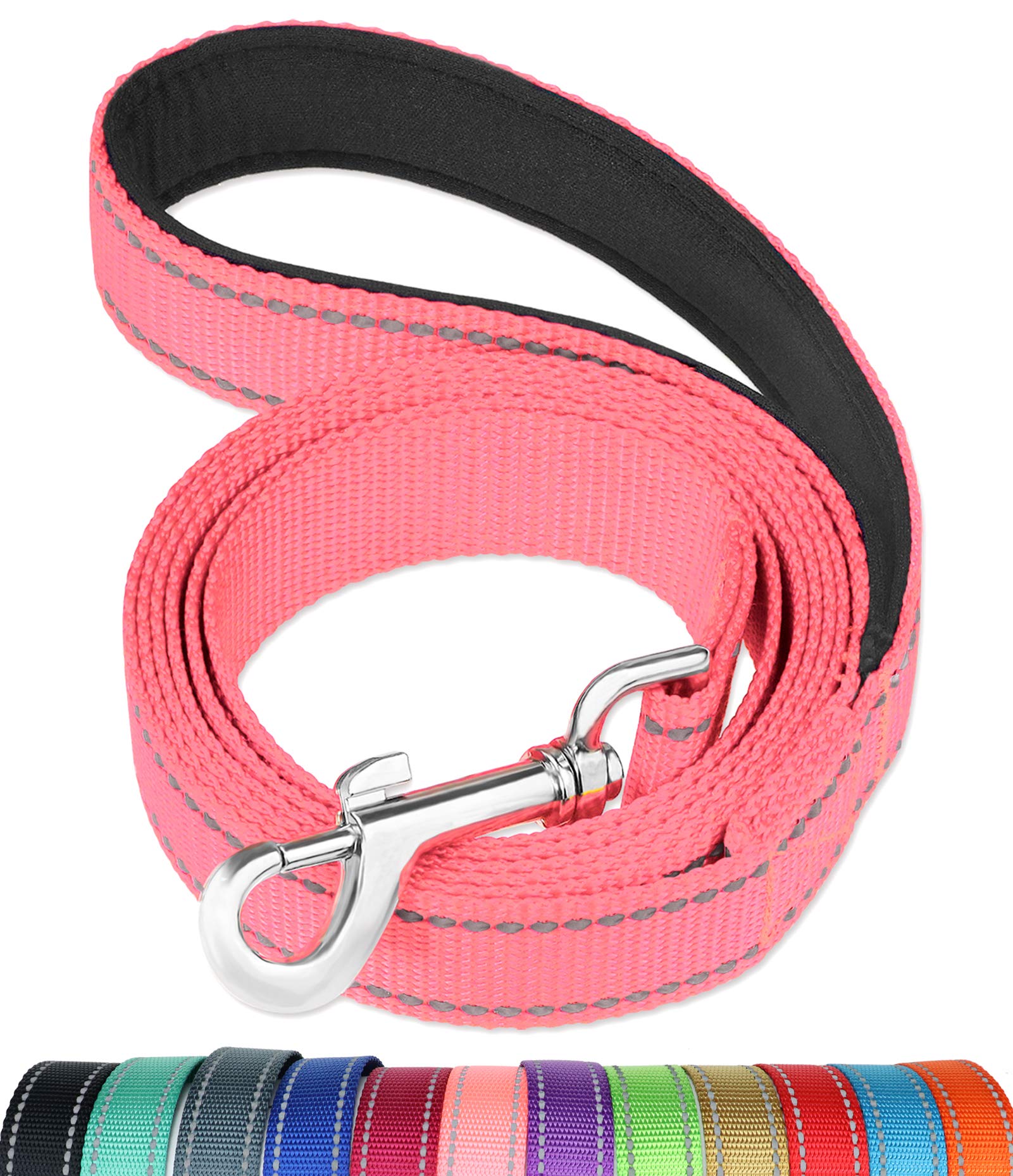6FT Reflective Dog Leash with Soft Padded Handle - 1 Inch Wide Training & Walking Lead for Large & Medium Dogs (Neon Pink) - Perfect for Night Walks, Jogging & Outdoor Adventures
