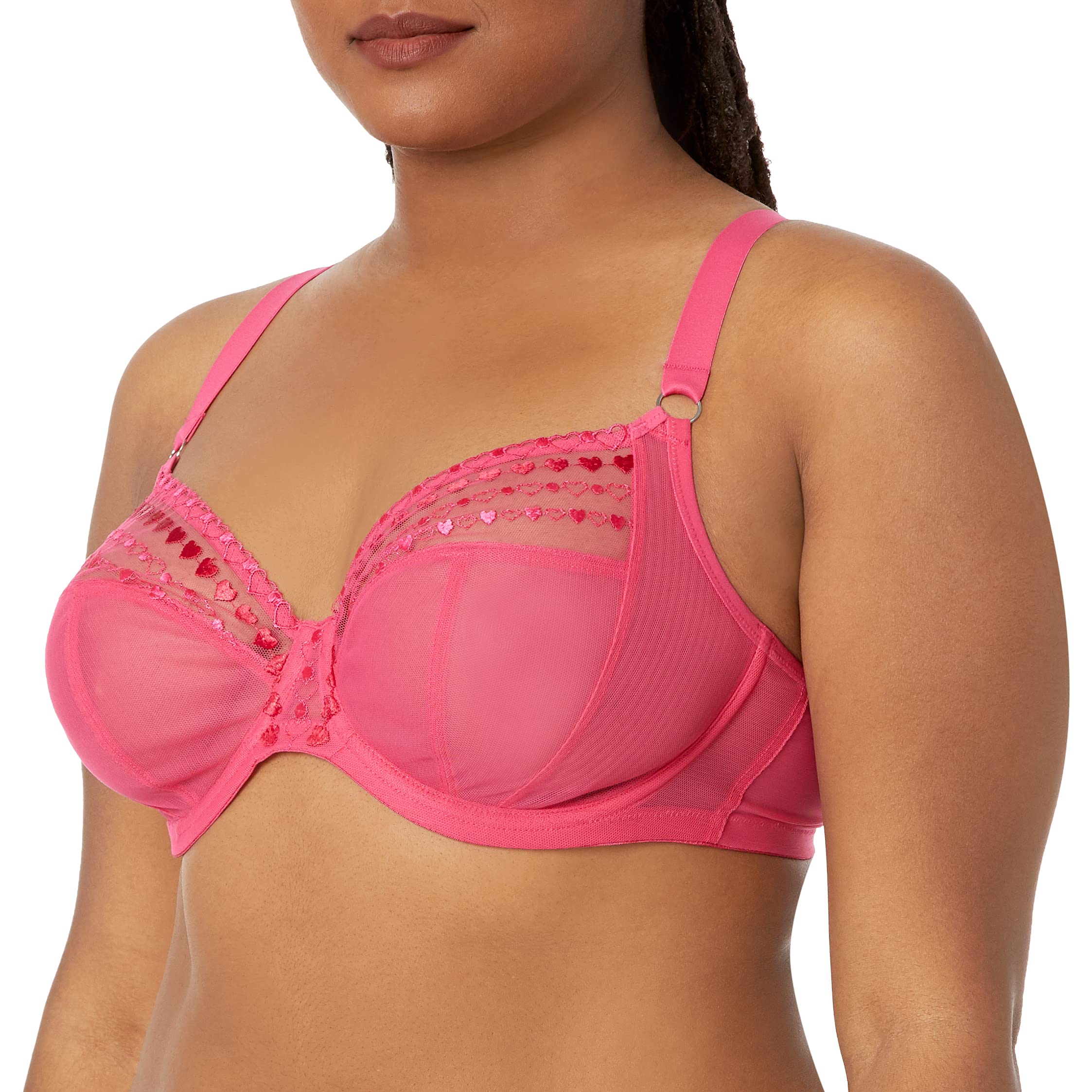 Elomi Women's Matilda Plunge Bra - DD+ Size, Sheer Mesh Cups with Side Support & Adjustable J-Hook for Racerback | Perfect for Everyday Comfort & Active Lifestyles