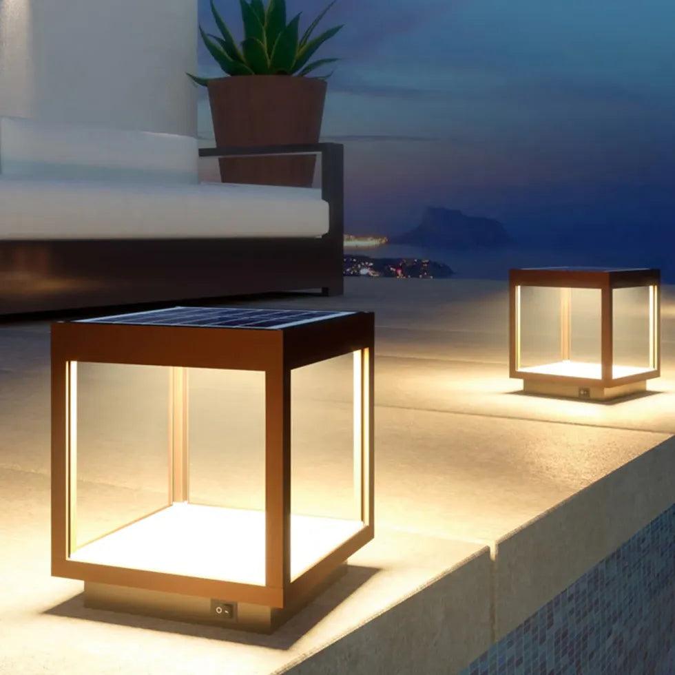 Solar Powered Cube Lantern - Waterproof Outdoor LED Floor Lamp for Garden, Patio, Backyard & Camping - Dusk to Dawn Auto On/Off Lighting