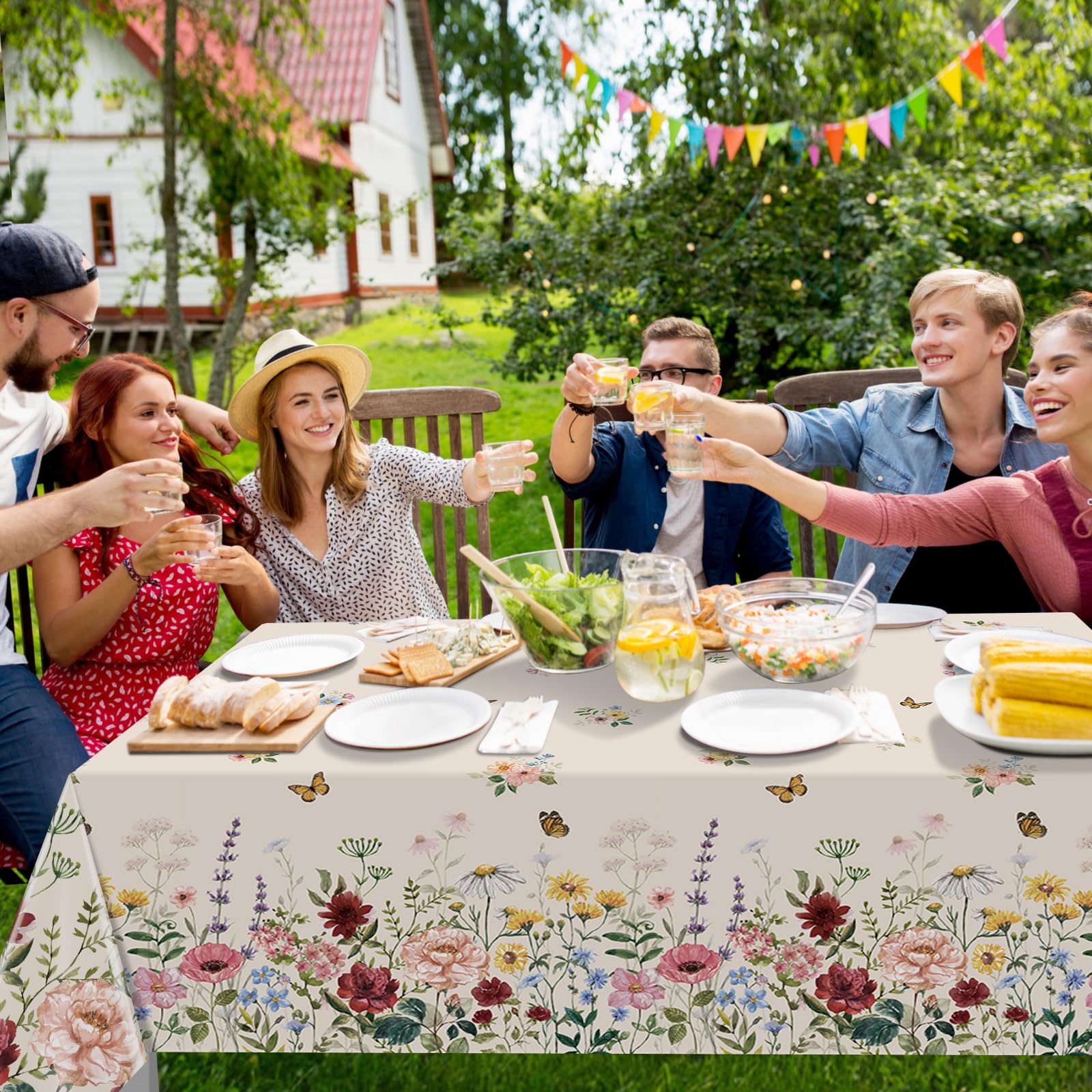 3-Piece Spring Floral Plastic Tablecloth Set - Disposable Rectangle Table Cover with Butterfly & Wildflower Design (54x108 Inch) for Easter, Birthday, Wedding, Mother's Day Decorations | Perfect for Tea Parties, Picnics & Outdoor Events