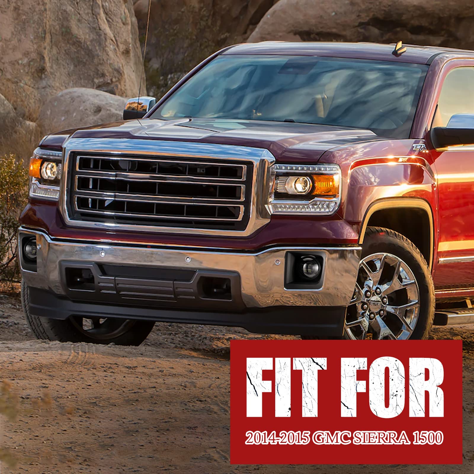 BUNKER INDUST LED Fog Lights Kit for 2014-2015 GMC Sierra 1500 - Waterproof Bumper Driving Lights with Durable Housing - Perfect for Off-Roading, Night Driving, and Low Visibility Conditions