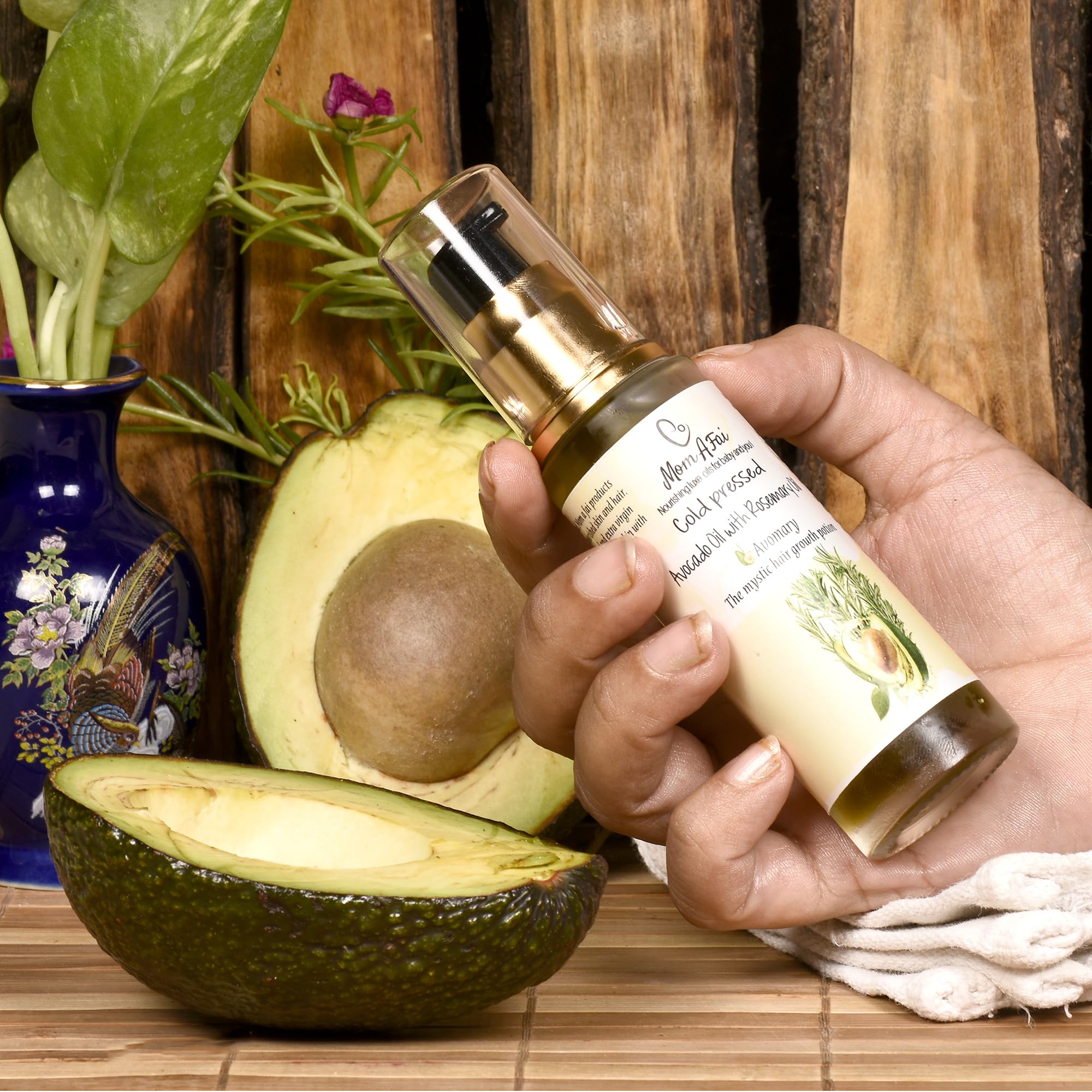 Cold Pressed Avocado Oil with Rosemary Oil for Hair Growth & Hair Fall Control - Natural Hair Nourishment & Moisturizer for Hair, Skin & Body (50ml) | Perfect for Daily Hair Care, Scalp Massage & DIY Beauty Treatments