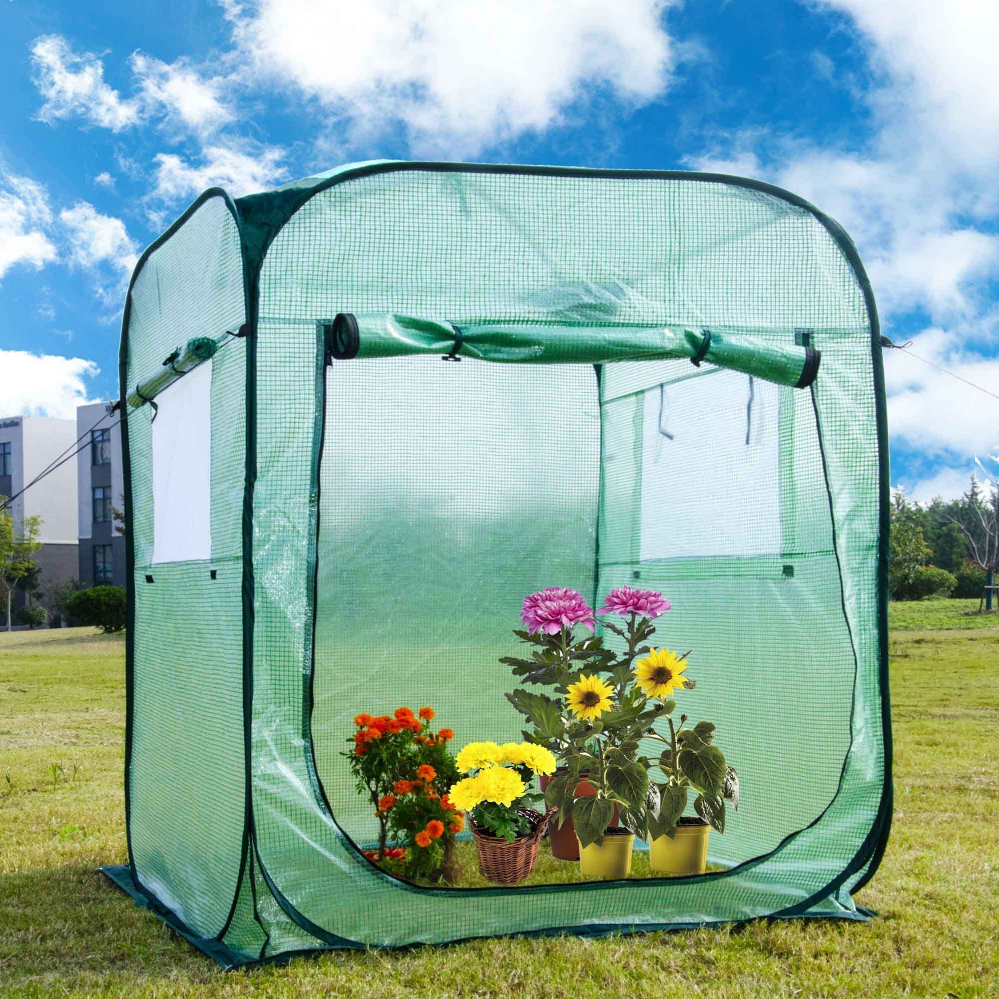 Porayhut Pop Up Greenhouse Tent - X-Large Portable Walk-in Plant House for Indoor/Outdoor Gardening, PE Mesh Cover Protects Plants from Cold, Frost & Birds | Perfect for Flowers, Vegetables & Seedlings in Backyard, Patio or Balcony
