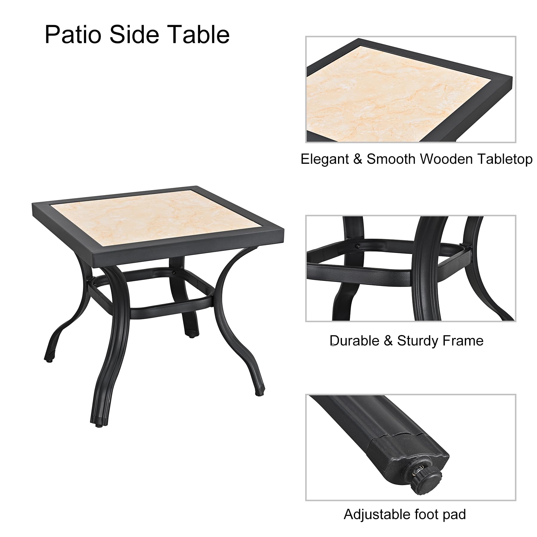 LOKATSE HOME 3-Piece Outdoor Patio Bistro Set - Metal Frame Armchair with Cushion & Square Coffee Table, Beige - Perfect for Garden, Balcony, and Backyard Relaxation