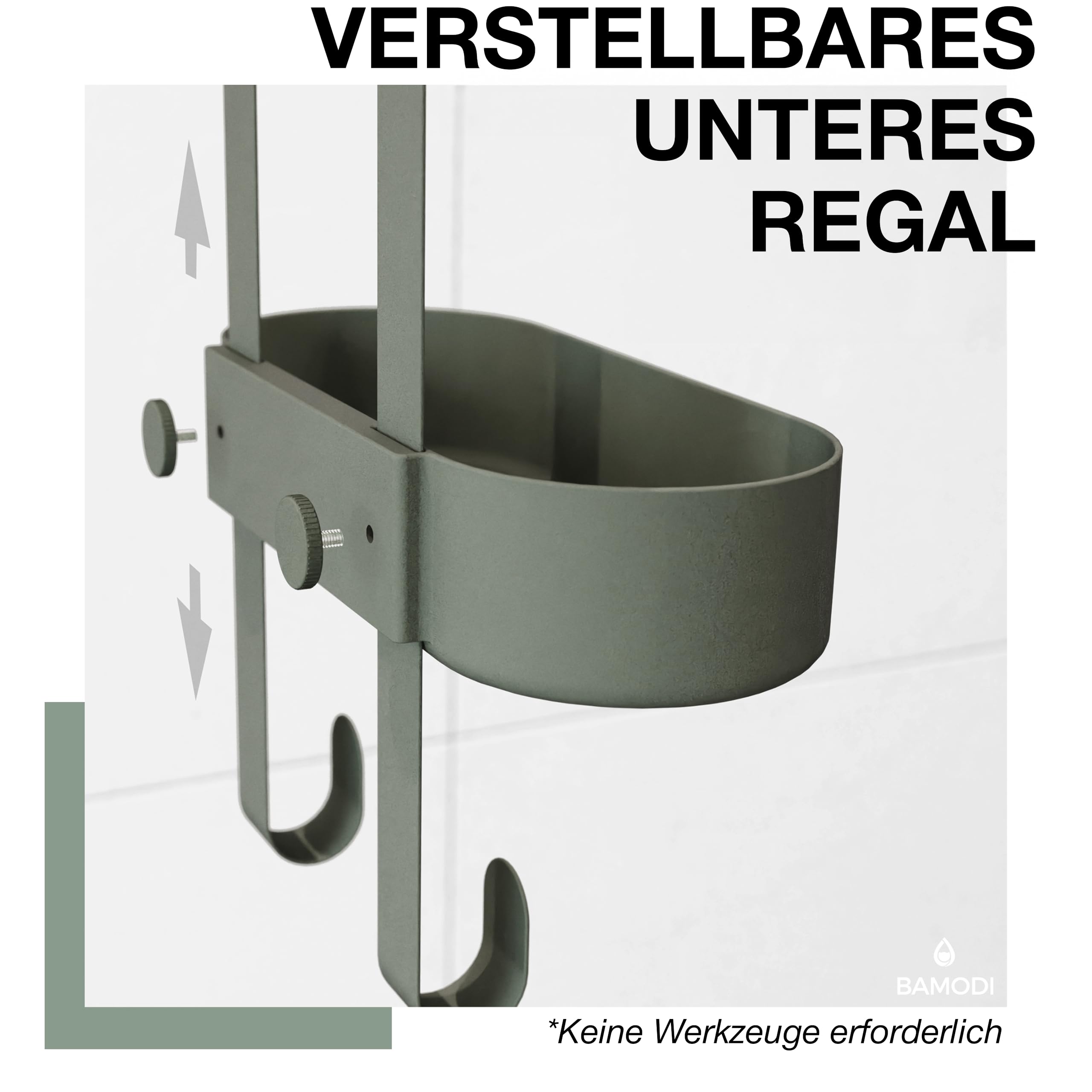 Bamodi Adjustable 2-Tier Plastic Shower Caddy - Rustproof Bathroom Organizer with Scratch-Free Design - Perfect for Small Spaces & Apartment Showers - Green