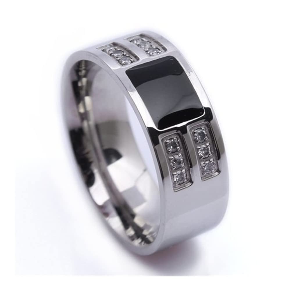 Elegant 8mm Stainless Steel Rings for Women & Men - White Cubic Zirconia & Black Epoxy Wedding Bands for Couples - Size 7 - Perfect for Anniversaries, Engagements, and Everyday Fashion Jewelry