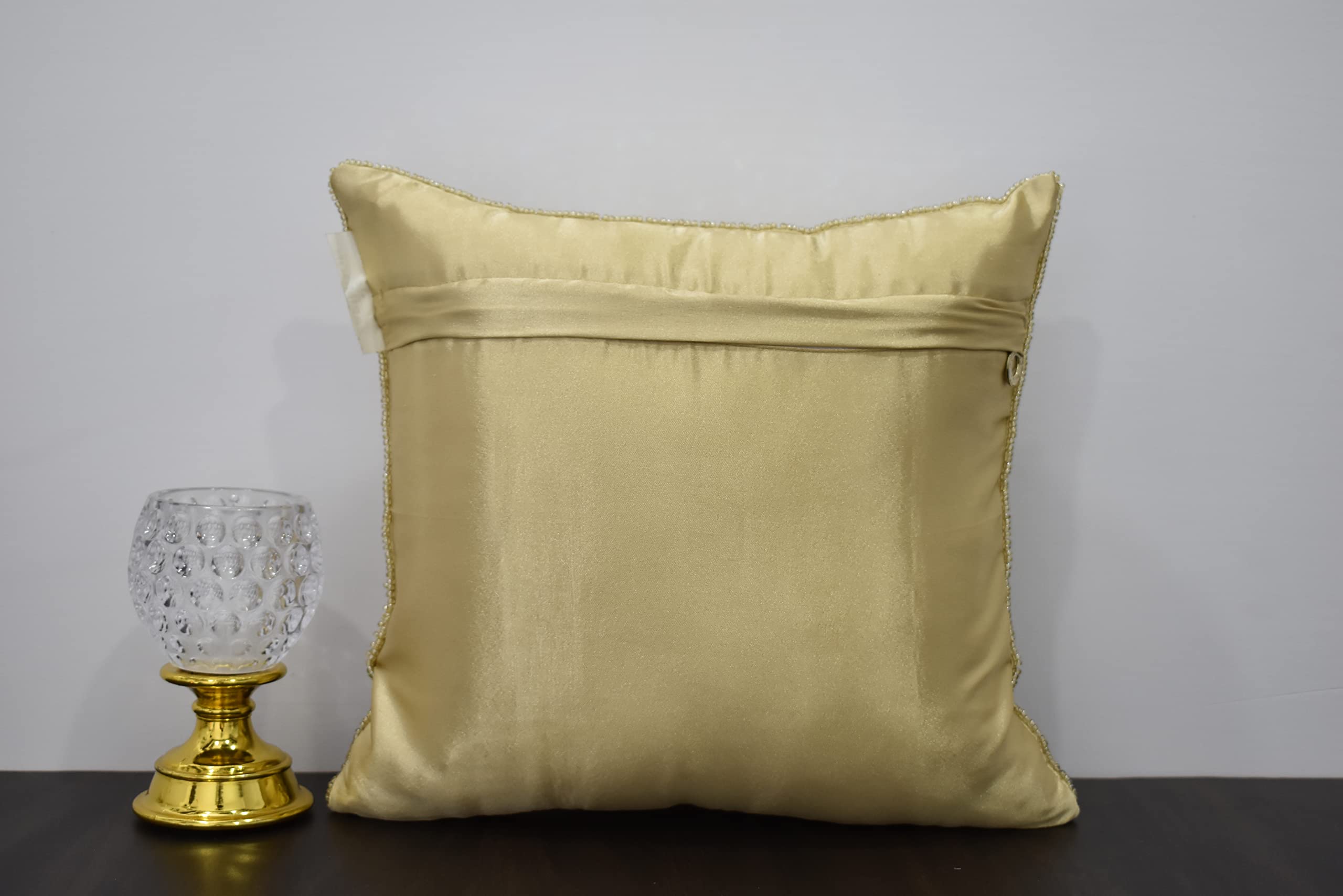 Luxury Gold Handmade Beaded Pillow Cover - 26x26 Inch Embroidered Decorative Throw Pillow for Sofa & Bed - Modern Embellished Custom Home Decor for Living Room, Bedroom & Nursery