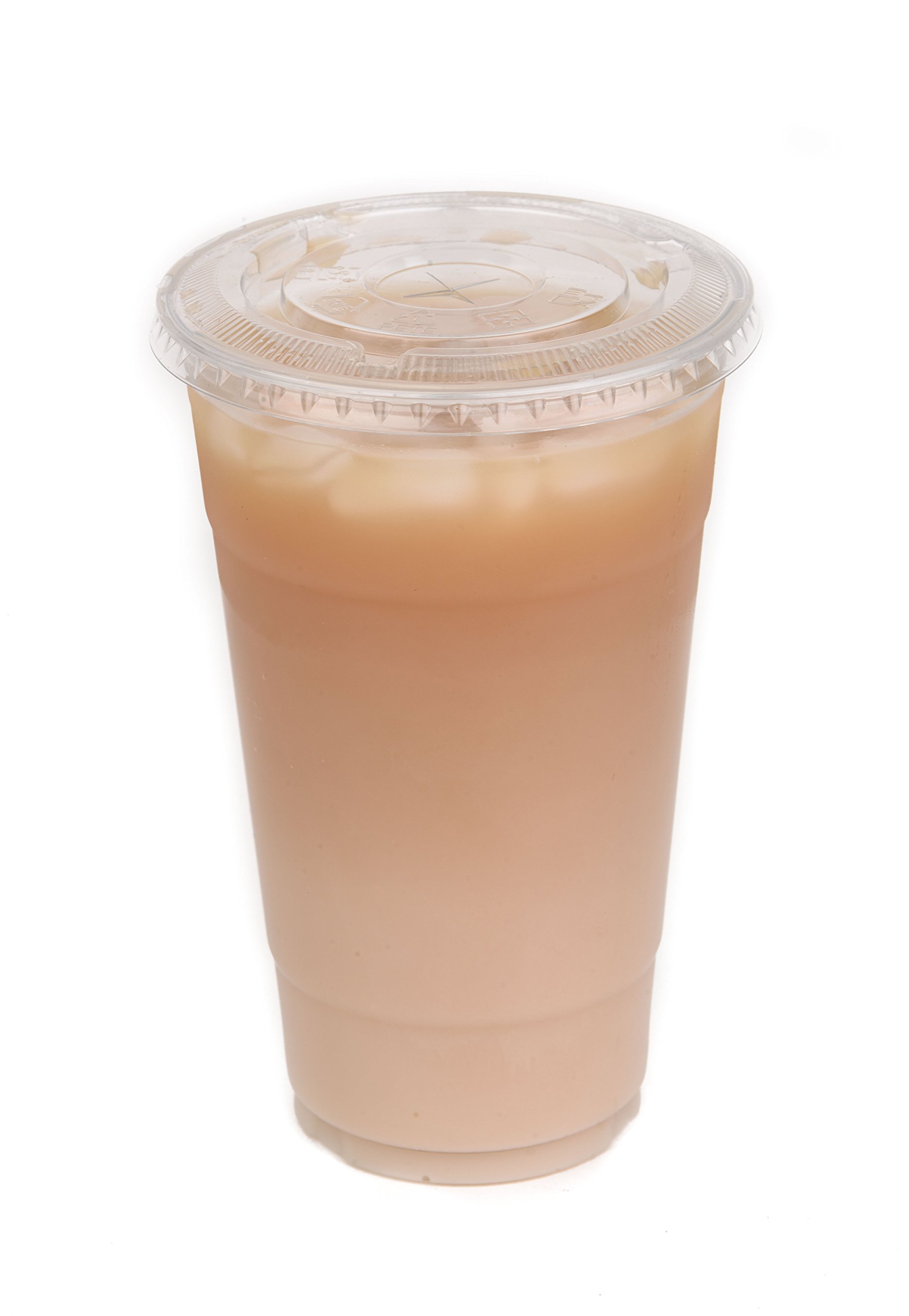 EcoQuality - 100 Pack Ultra Clear Flat Plastic Cold Cup Lids for 12/16/20/24 oz Cups - Compatible with Most PET Cups, Straw Slot Lids - Perfect for Iced Coffee, Bubble Tea, Smoothies & Takeout Drinks