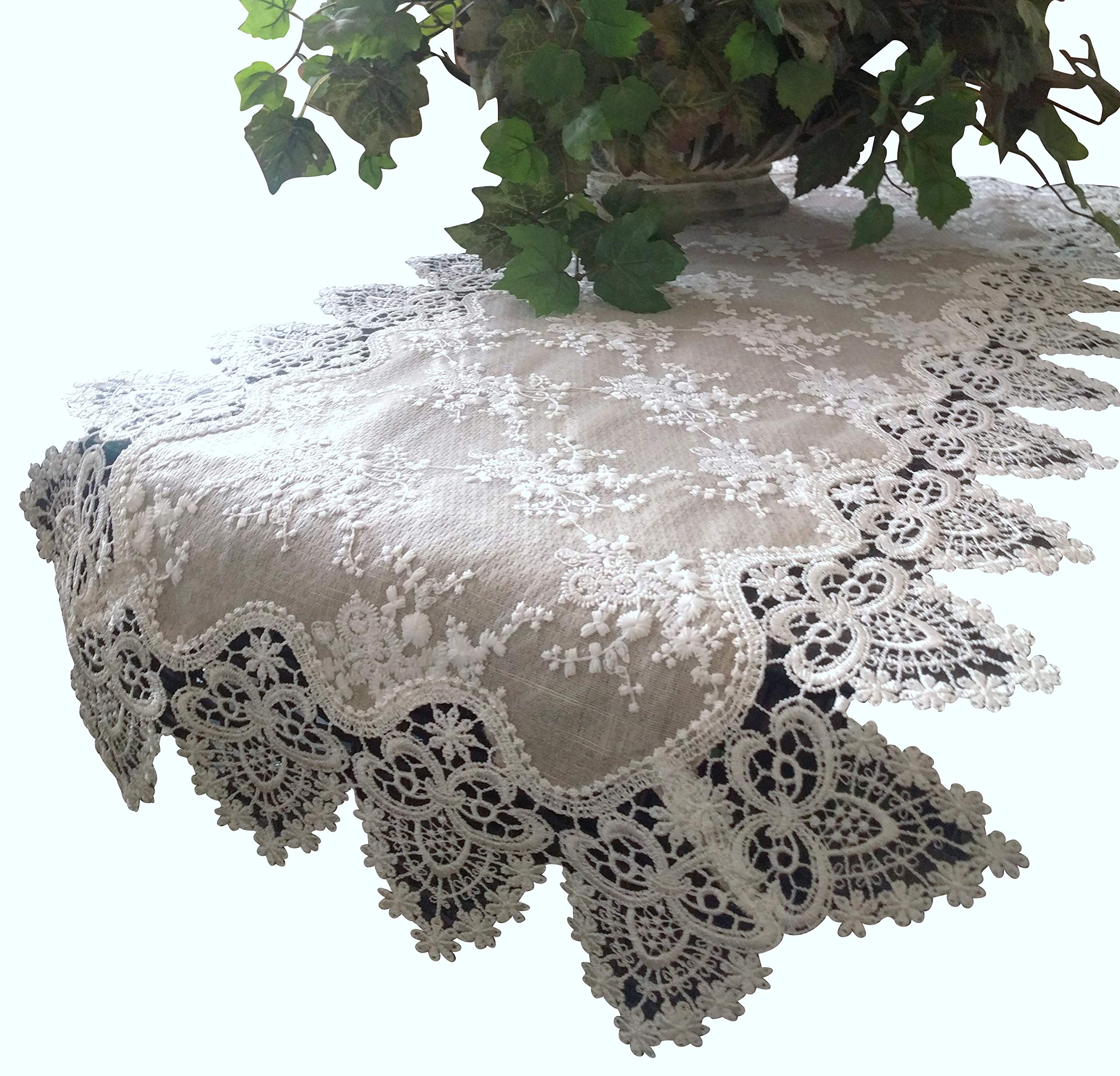 Giovanni Lace Dresser Scarf & Table Runner - 56 Inch Burlap Doily in Neutral Tones (Taupe/Antique Ivory) - Victorian Style Home Decor for Dressers, Dining Tables & Wedding Centerpieces
