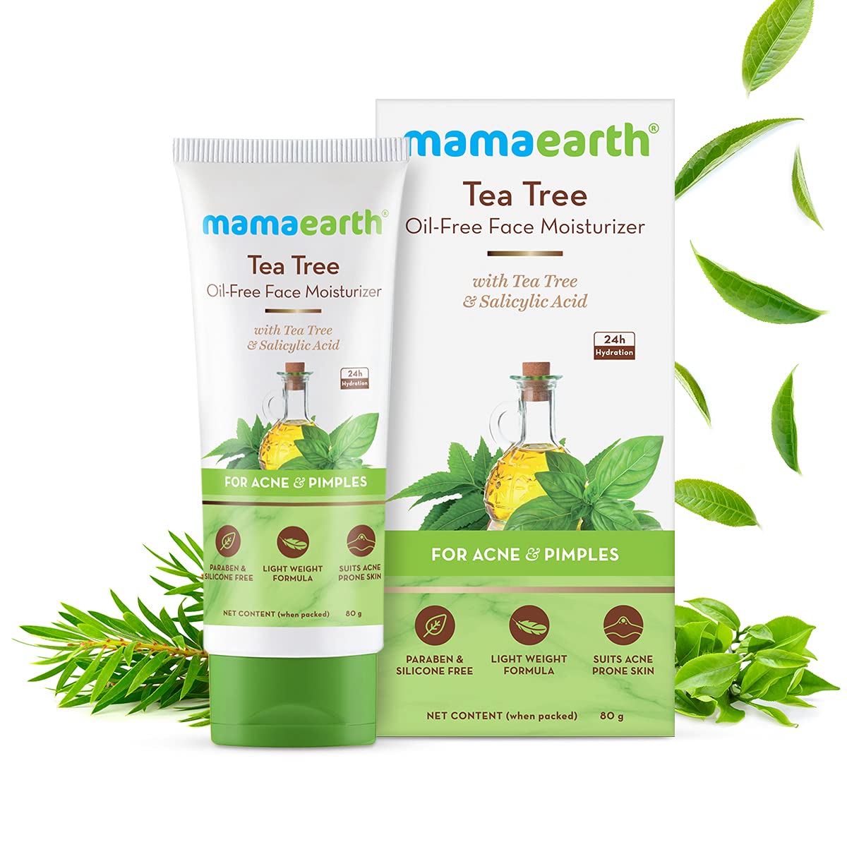 Mamaearth Tea Tree Oil-Free Face Moisturizer for Oily Skin - With Tea Tree & Salicylic Acid for Acne & Pimples Control - 80g - Perfect for Daily Skincare Routine & Acne-Prone Skin