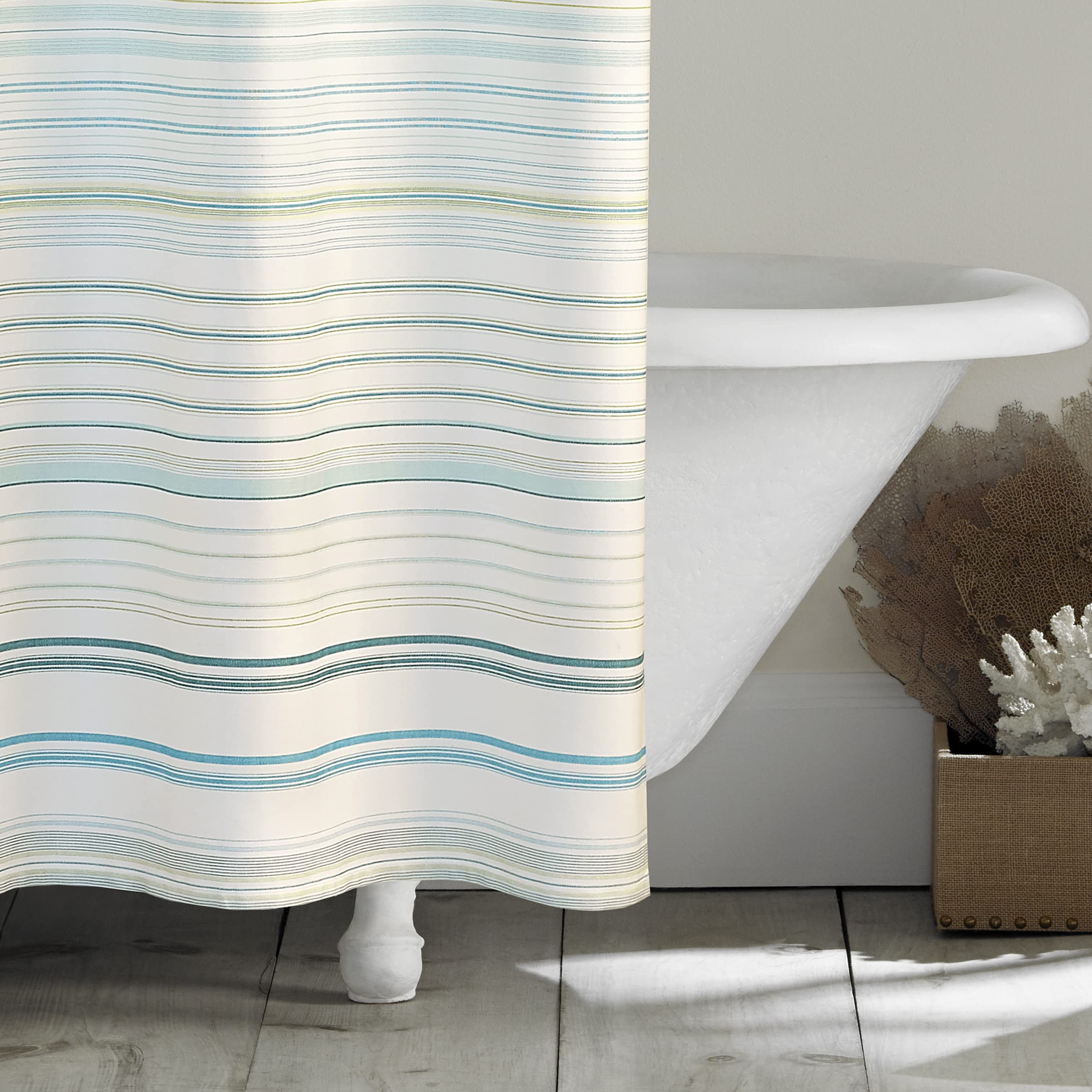 Tommy Bahama Fabric Shower Curtain - Stylish Striped Bathroom Decor with Hook Holes (72