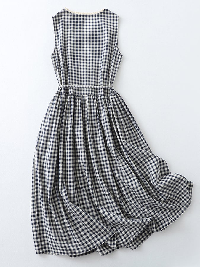 Lovevop Women's Cotton Linen Vintage Plaid Vest Dress - Casual Loose Fit Slimming Tunic for Spring/Summer Outfits, Layering, Office Wear & Boho Style