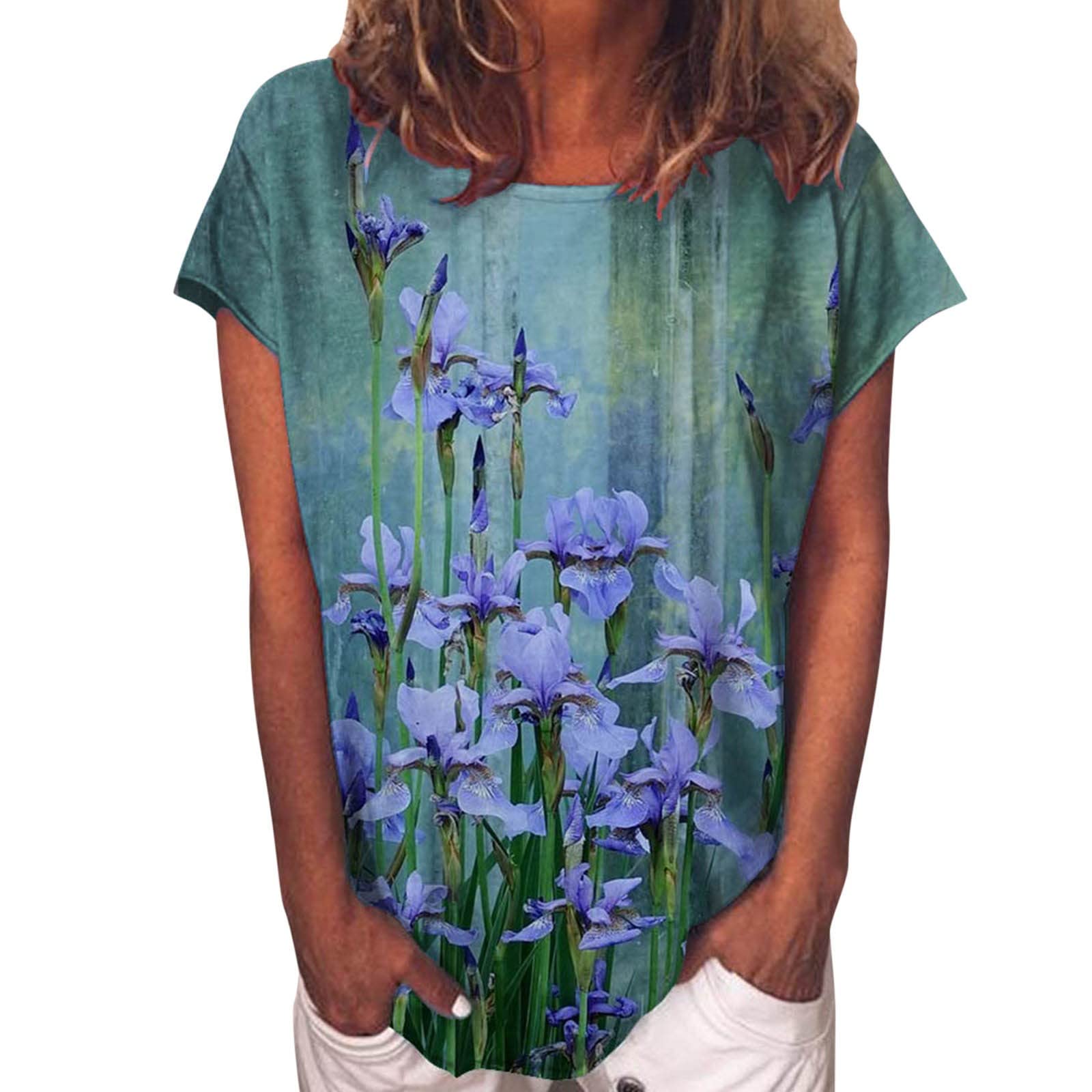 Women's Fashion Printed Short Sleeve V-Neck T-Shirt Blouse - Casual Summer Tops for Women - Perfect for Daily Wear, Outings, and Beach Vacations