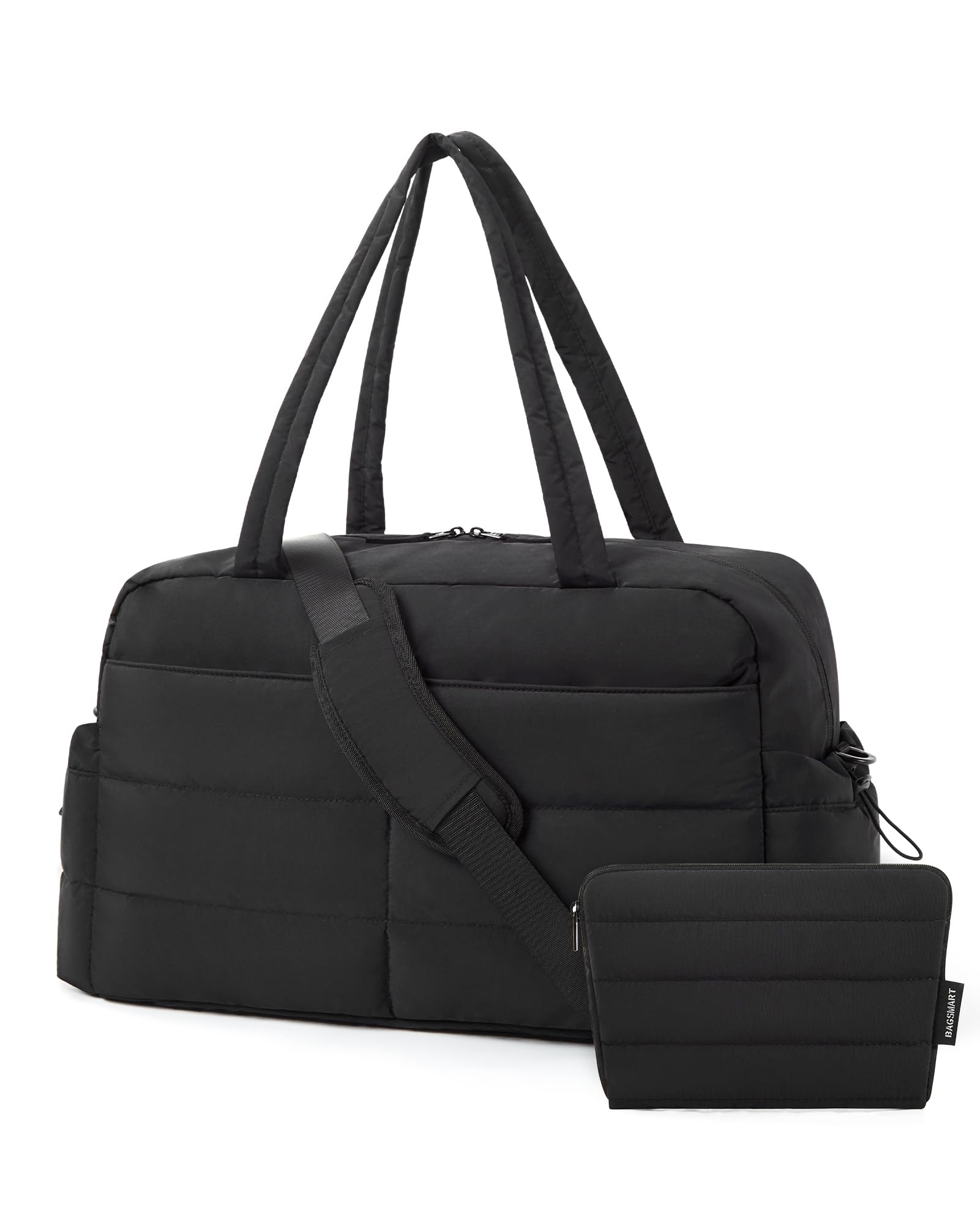 BAGSMART 31L Quilted Puffer Duffle Bag for Women - Waterproof Gym Bag, Travel Carry-On, Weekender Overnight Bag with Laptop Compartment - Perfect for Workouts, Business Trips & Weekend Getaways (Black)