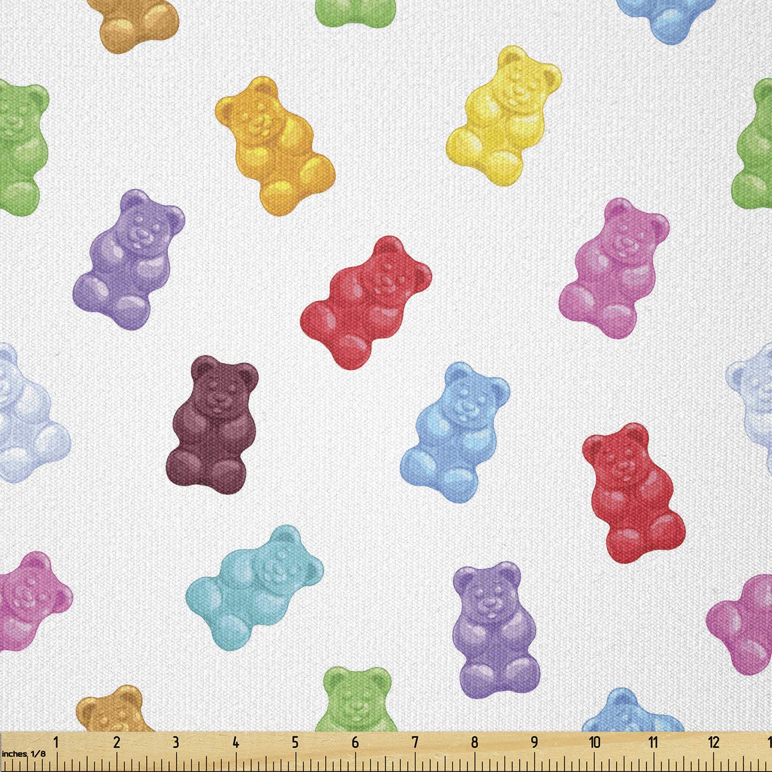 Ambesonne Dessert Fabric by The Yard - Vibrant Gummy Bear Candy Print Stretch Knit Fabric for DIY Clothing, Sewing & Craft Projects (10 Yards, Multicolor) | Perfect for Kids' Apparel, Quilting & Home Decor