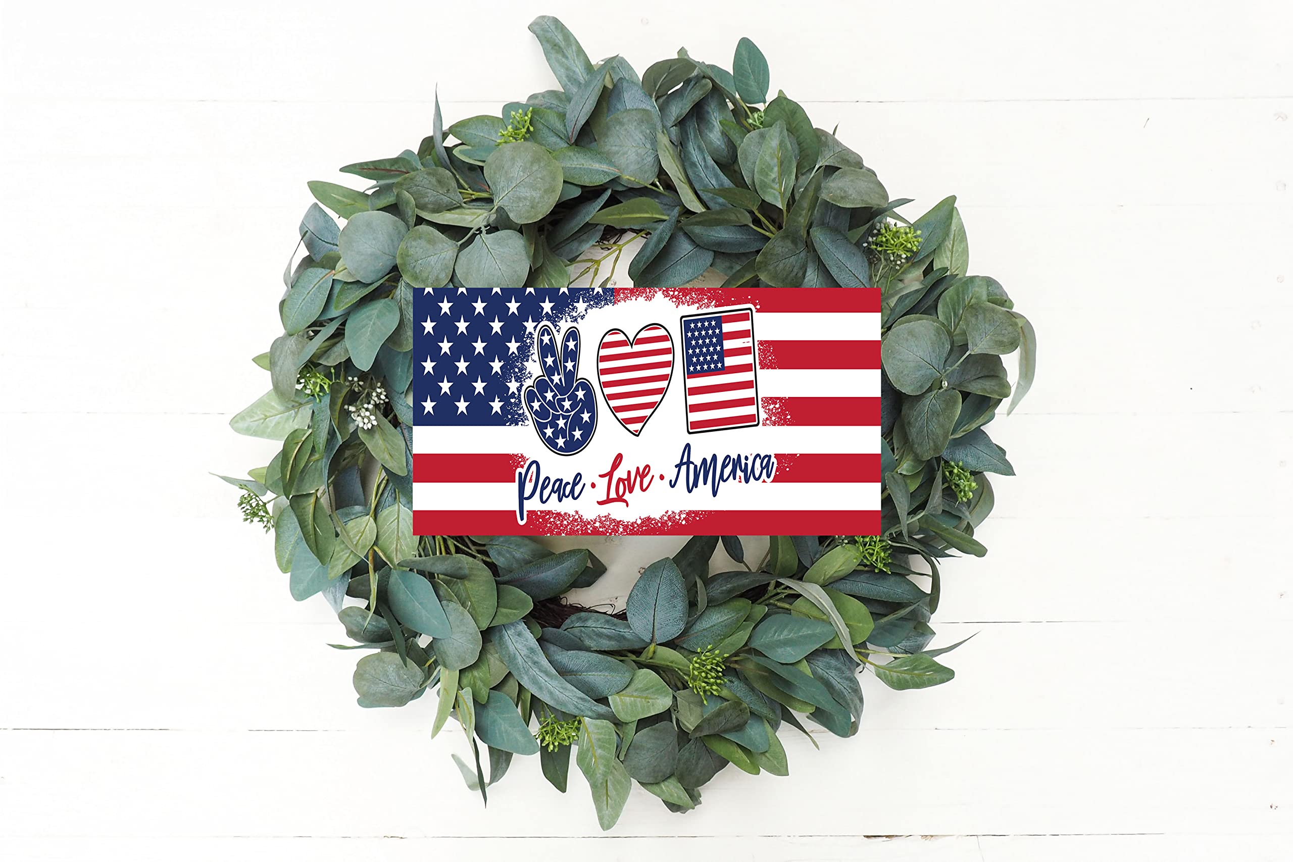 Handmade Patriotic Farmhouse Wooden Sign - Peace Love America Decor for Home, Wall, Living Room, Kitchen & Outdoor