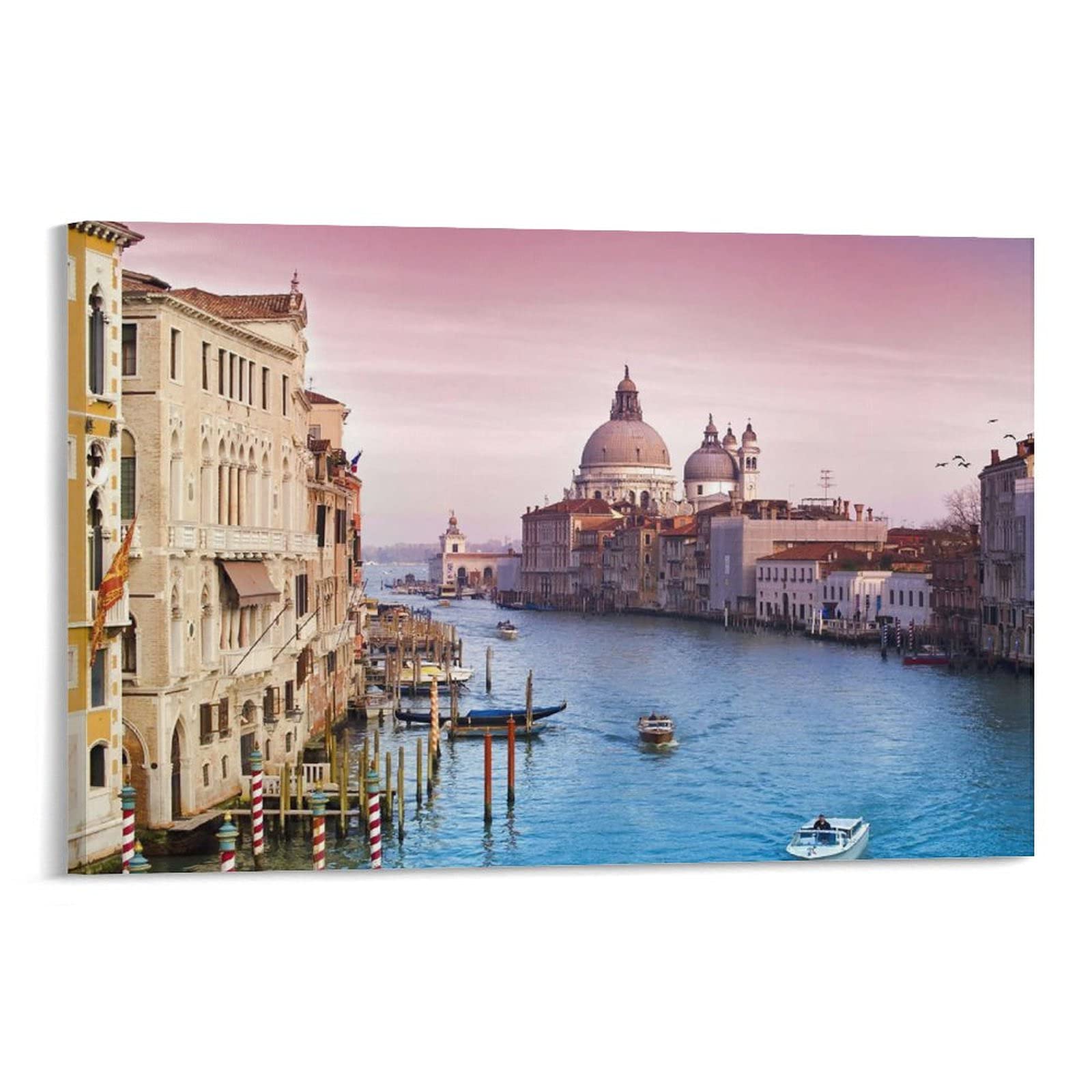 Venice Sunset Gondola Grand Canal Photo - 16x24 Wall Art Print, Canvas Poster, Home Decor Gift for Living Room, Bedroom & Office