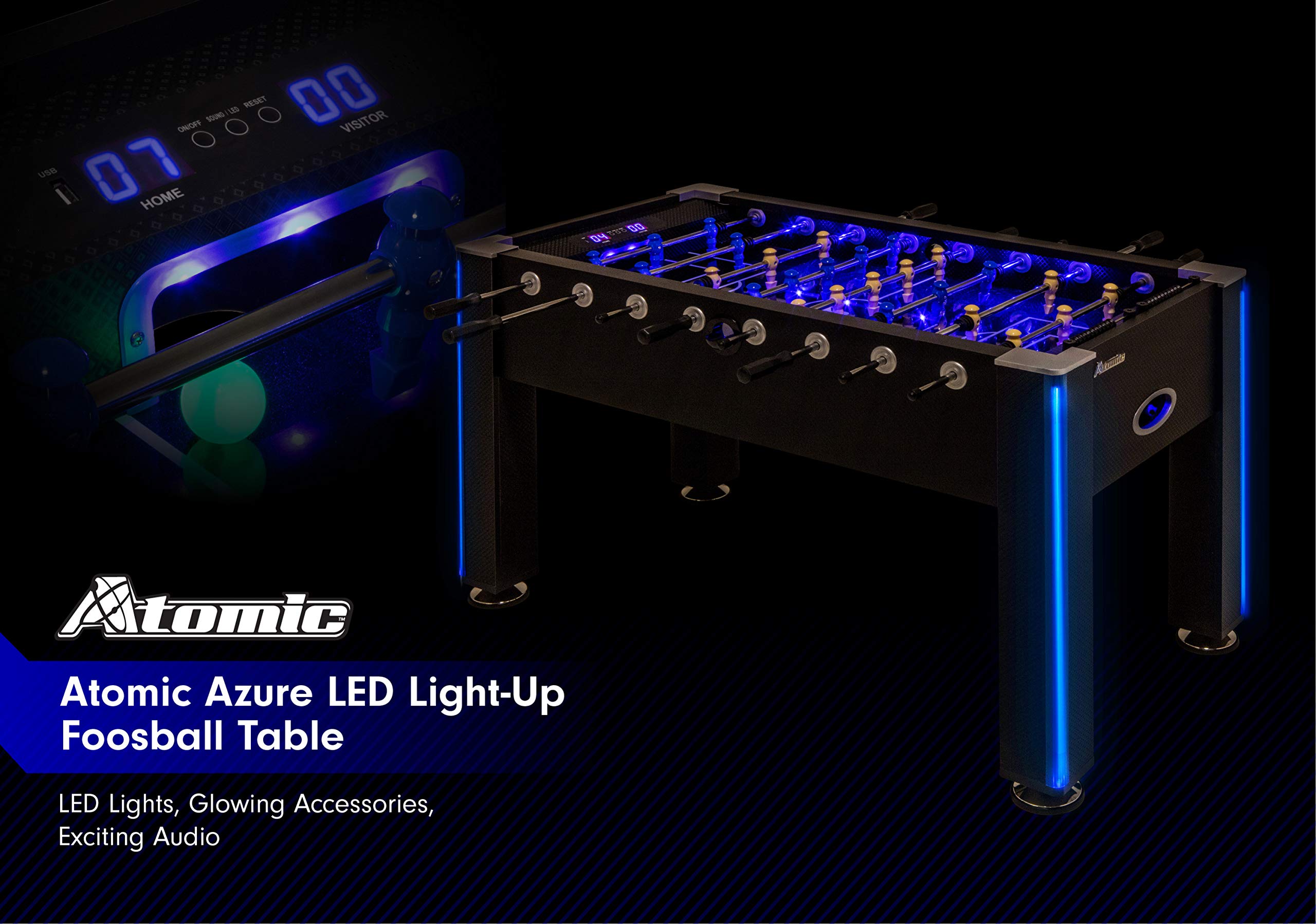 Atomic LED Light Up Foosball Table - Glow in The Dark Game for Adults & Kids - Perfect for Game Rooms, Basements, and Party Entertainment