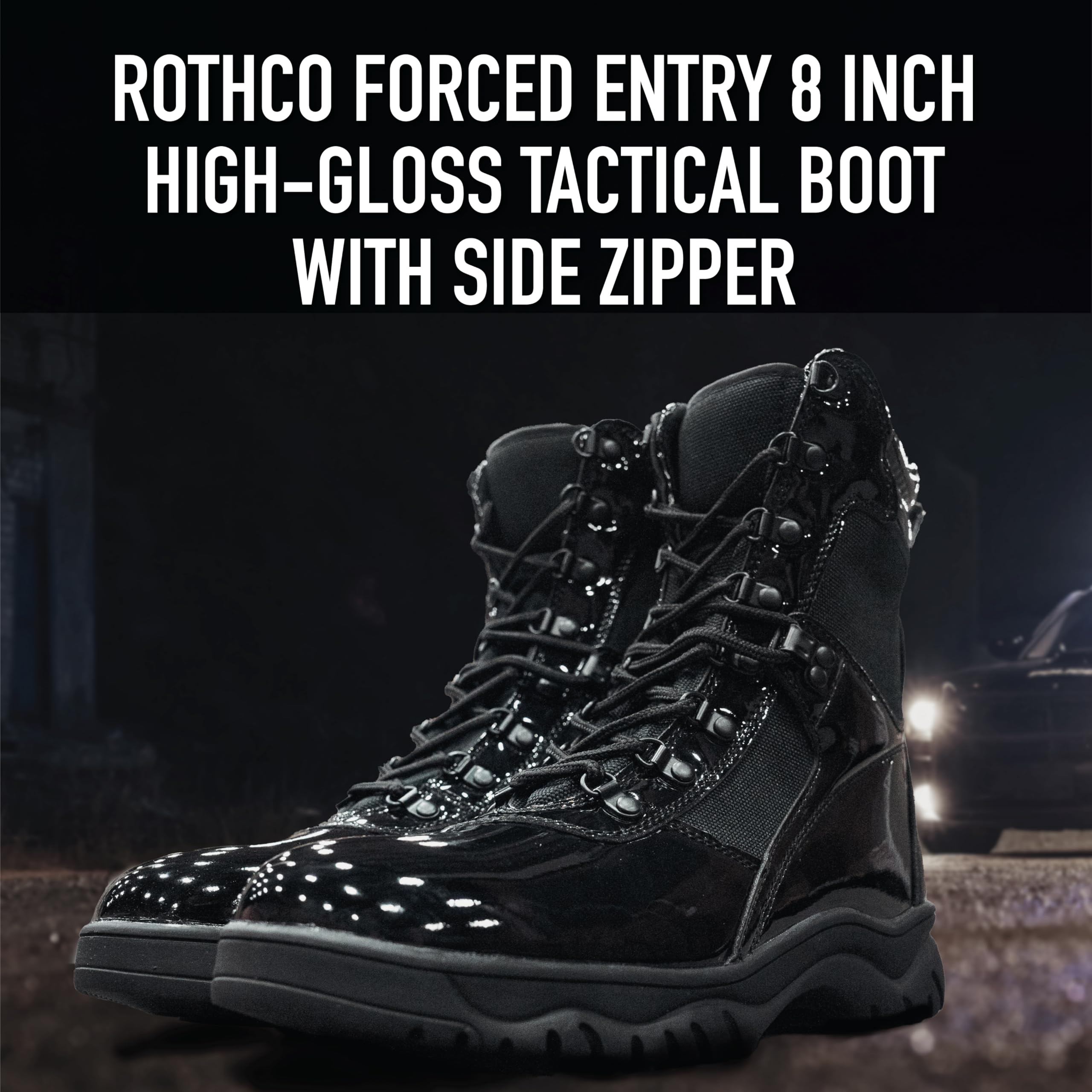 Rothco 8 Inch Forced Entry High-Gloss Tactical Boot with Side Zipper - Military & Law Enforcement Footwear for Outdoor, Hiking & Security Work