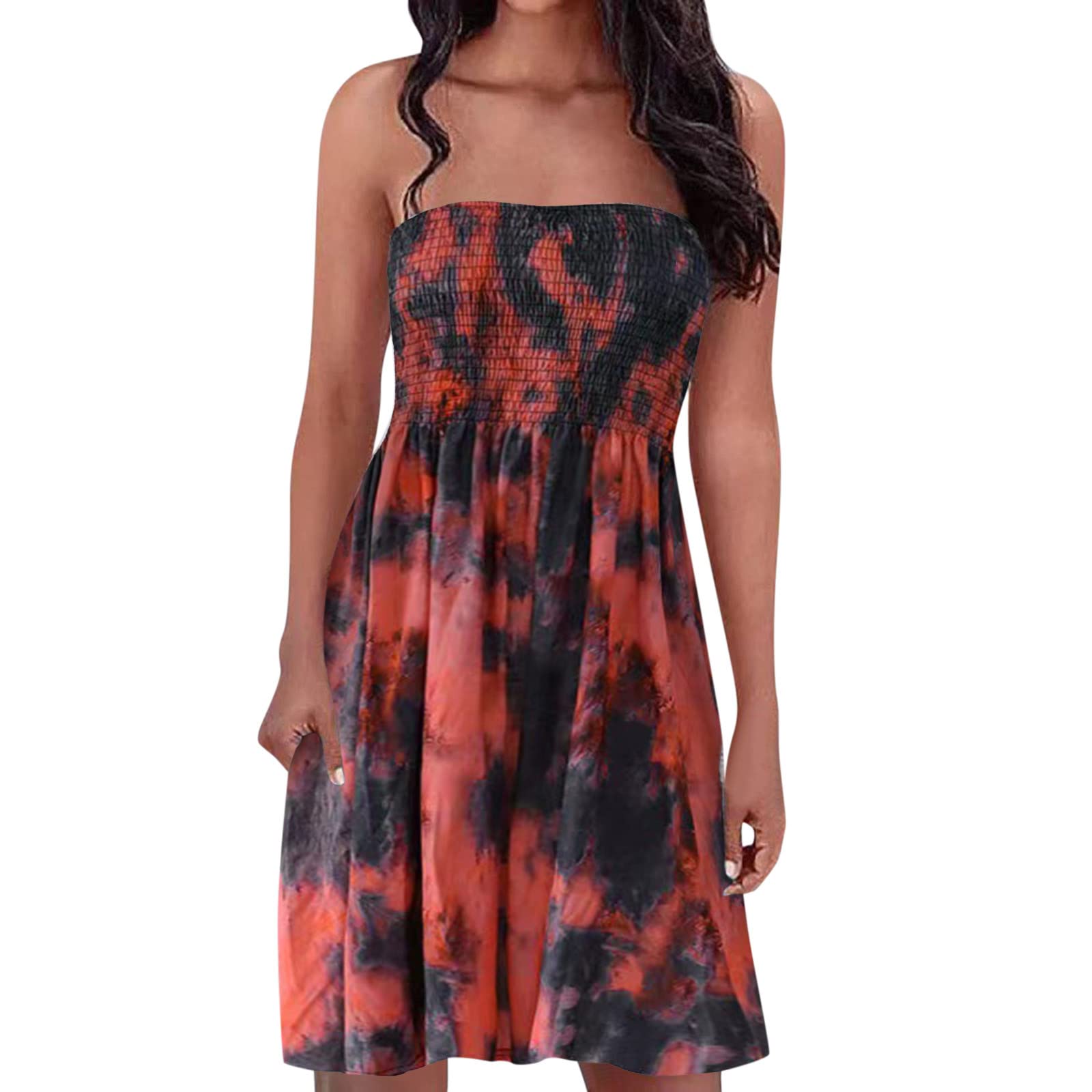 Women's Summer Dresses - Strapless Boho Floral Print Sundress & Beach Cover Up Tunic | Casual Outfit for Beach Vacation, Pool Party & Summer Outings | Style #TOTA22613