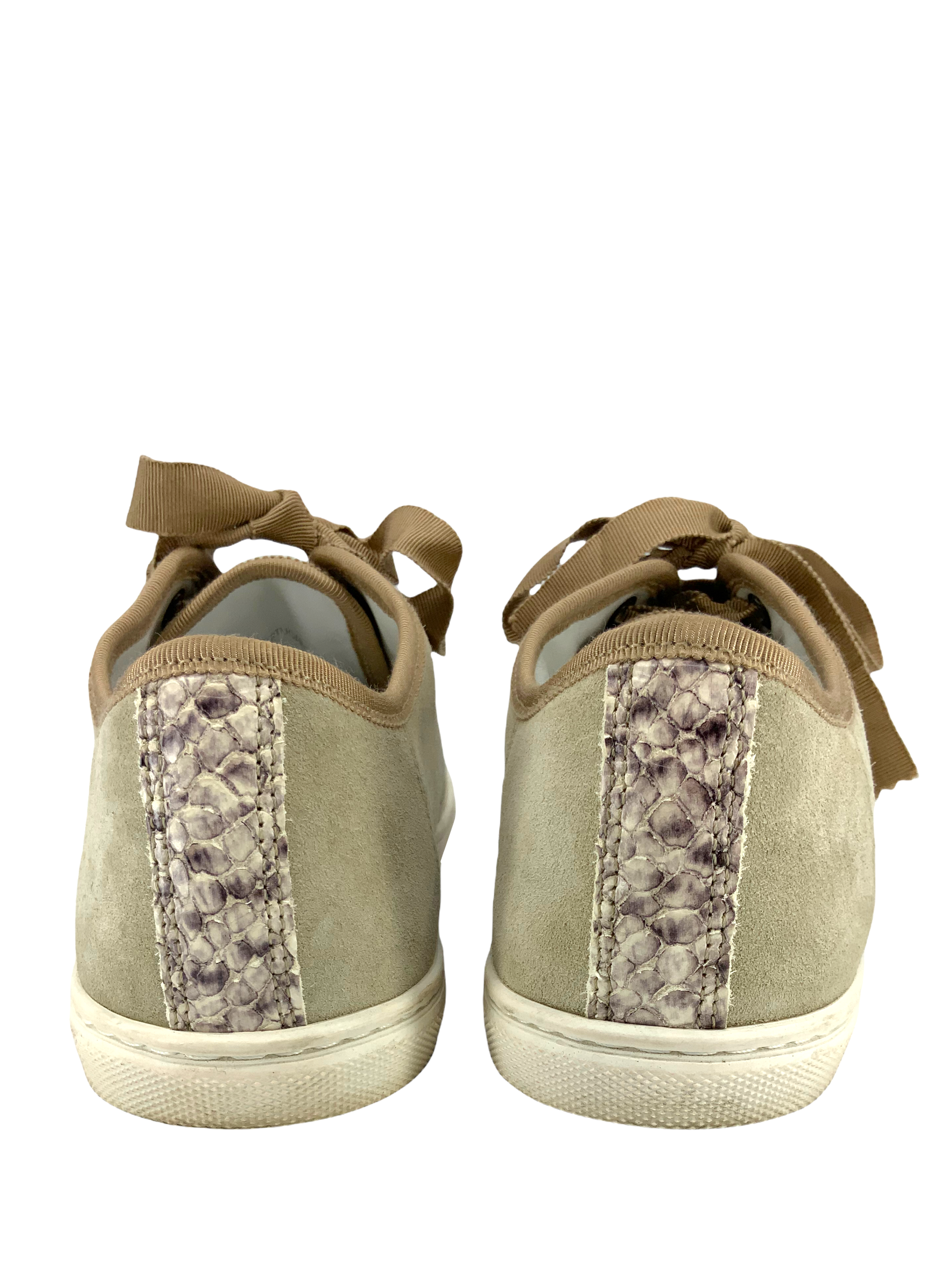 Lanvin Suede & Python Cap Toe Sneakers for Women - Size 8 | Luxury Designer Casual Shoes for Everyday Wear & Fashion Outfits
