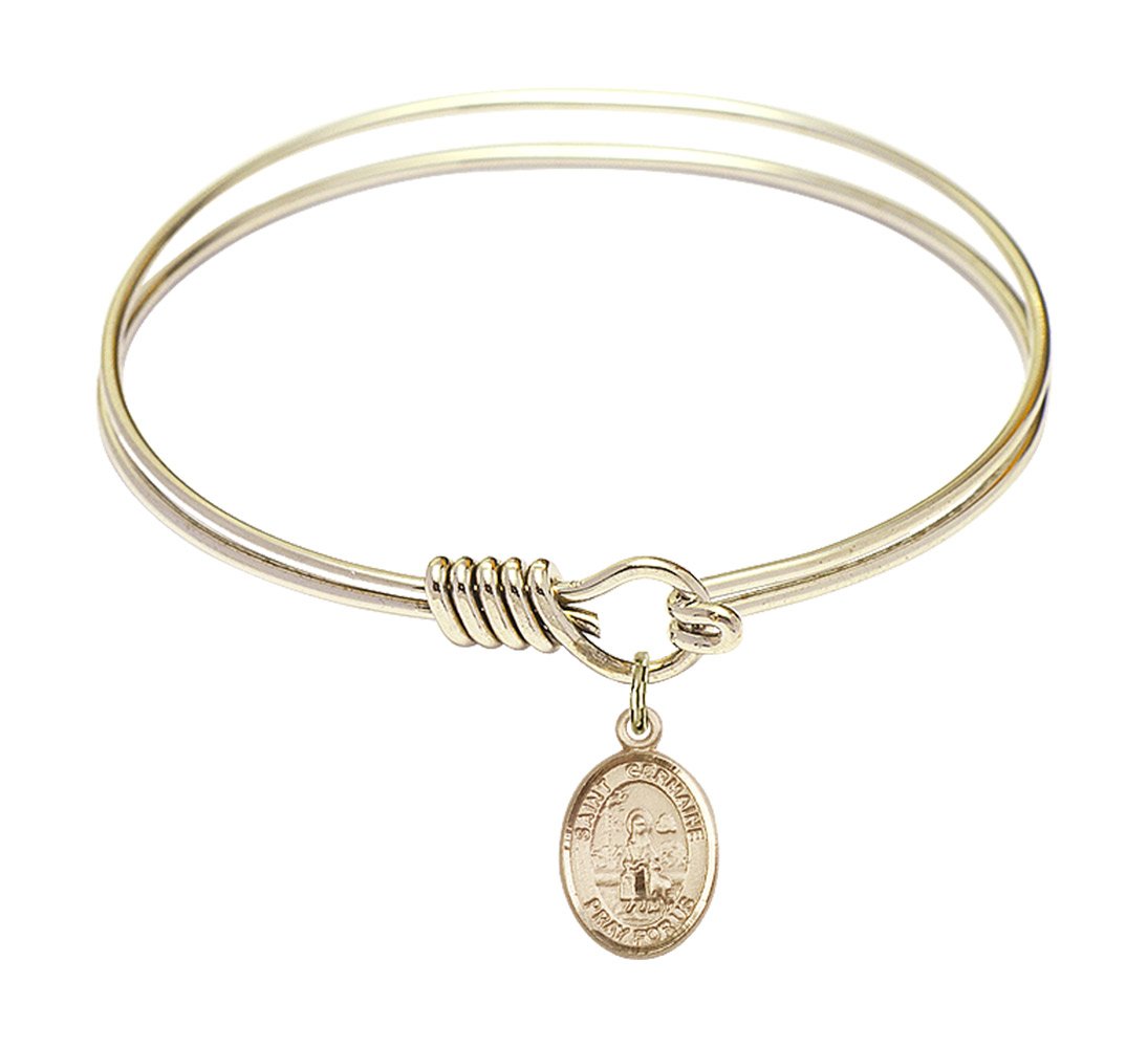 6 1/4 Inch Round Eye Hook Bangle Bracelet with St. Germaine Cousin Charm - Elegant Jewelry for Women, Perfect for Parties, Weddings & Everyday Wear