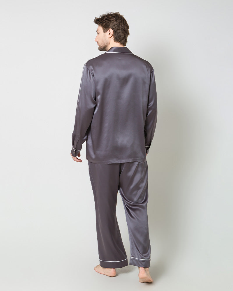 Luxury Men's Silk Pajama Set with Contrast Piping - Soft & Breathable Sleepwear for Comfortable Nights - Perfect for Lounging, Travel & Relaxation at Home