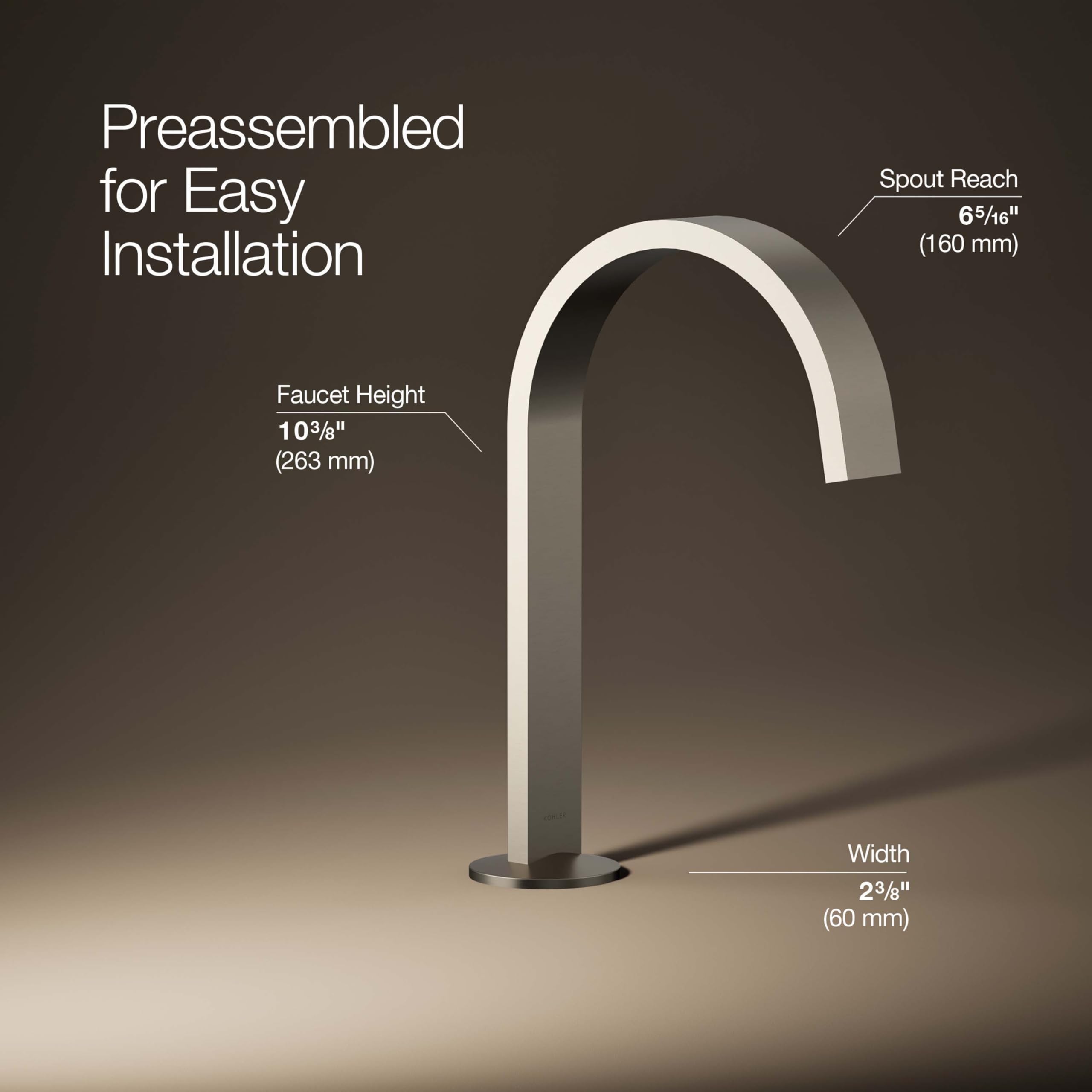 Kohler Ribbon Design Bathroom Sink Faucet - Modern Waterfall Spout for Vanity & Powder Room Sink (Brushed Nickel Finish) - Perfect for Home Renovation & Luxury Bathroom Upgrade