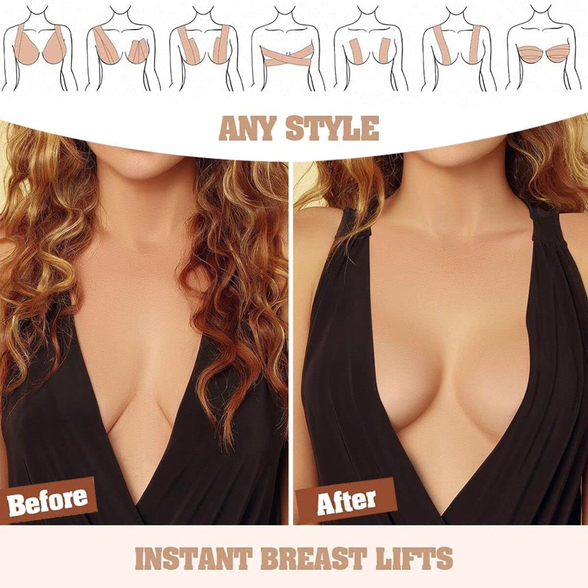 Boob Tape for Large Breasts Lift - Reusable Silicone Breast Petals & Nipple Covers - Invisible Body Tape for Strapless Dresses, Backless Outfits & Swimwear Support